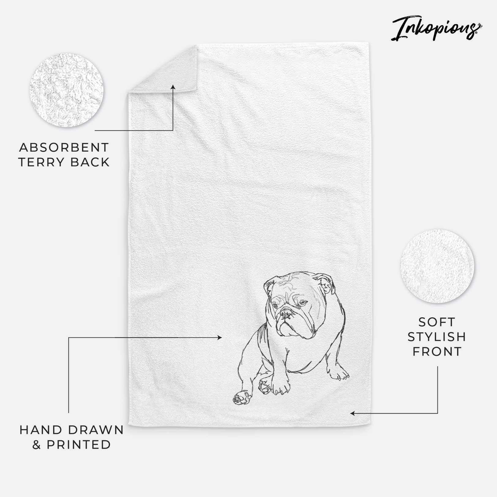 Doodled Penny the English Bulldog Decorative Hand Towel