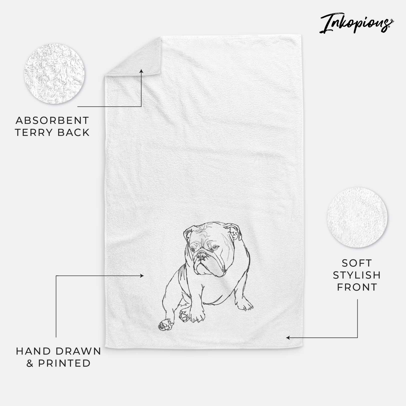 Doodled Penny the English Bulldog Decorative Hand Towel