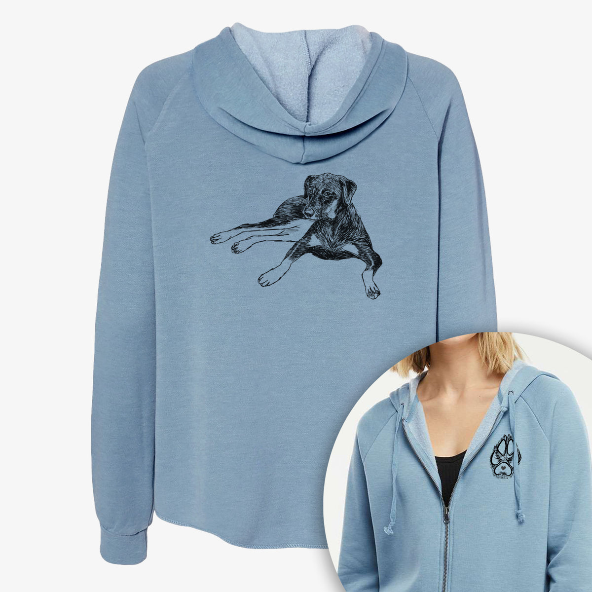 Doodled Penny Lee the Mixed Breed - Women&#39;s Cali Wave Zip-Up Sweatshirt