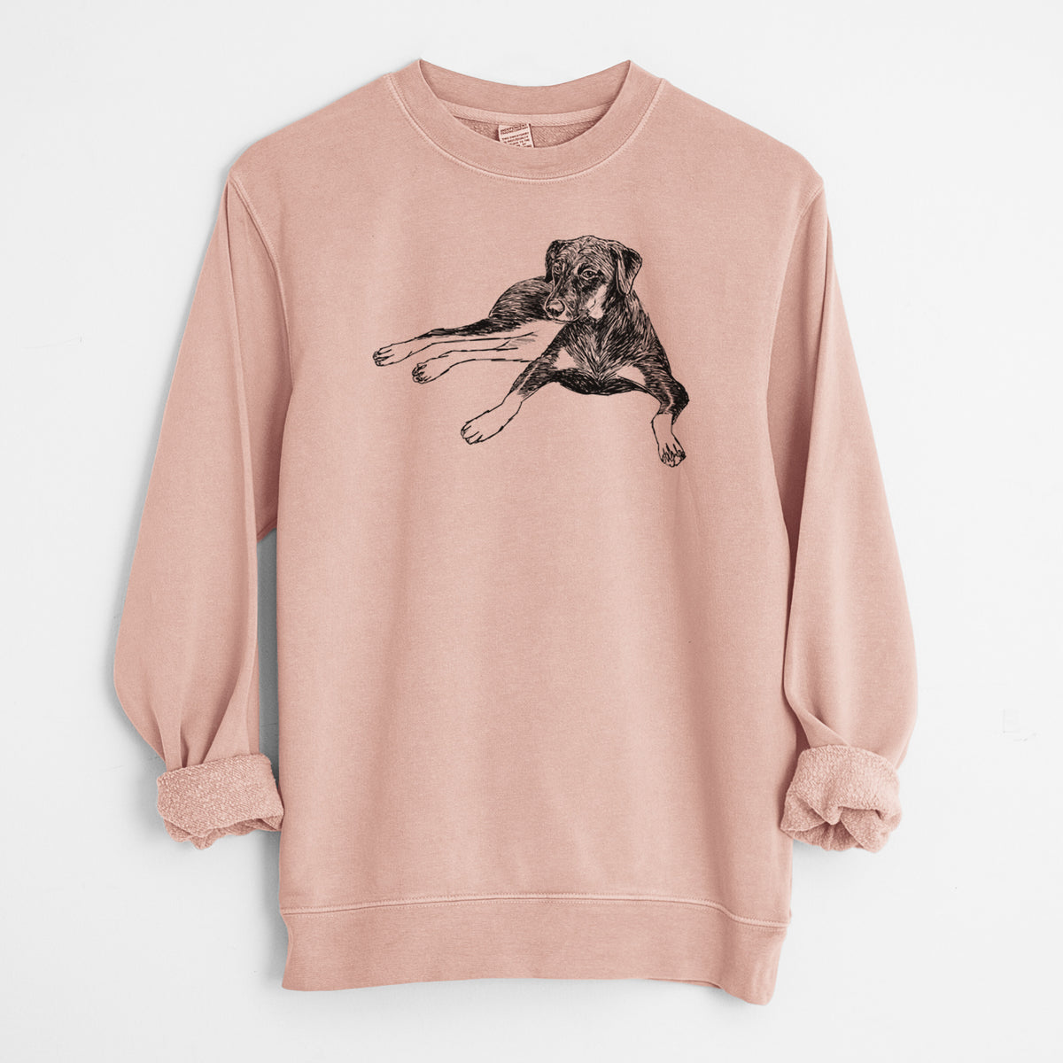 Doodled Penny Lee the Mixed Breed - Unisex Pigment Dyed Crew Sweatshirt