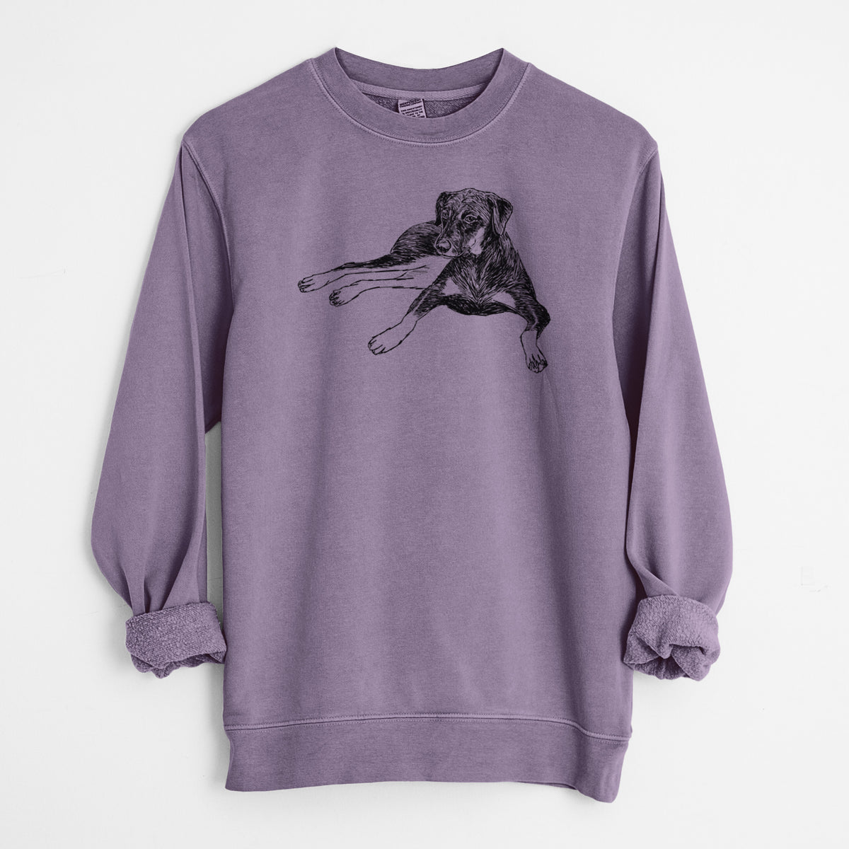 Doodled Penny Lee the Mixed Breed - Unisex Pigment Dyed Crew Sweatshirt