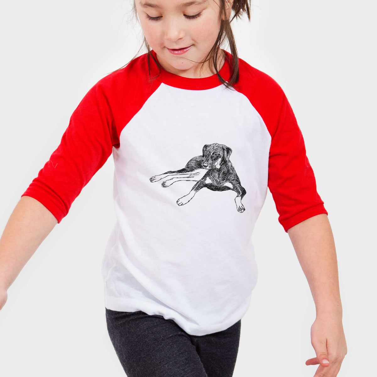 Doodled Penny Lee the Mixed Breed - Youth 3/4 Long Sleeve