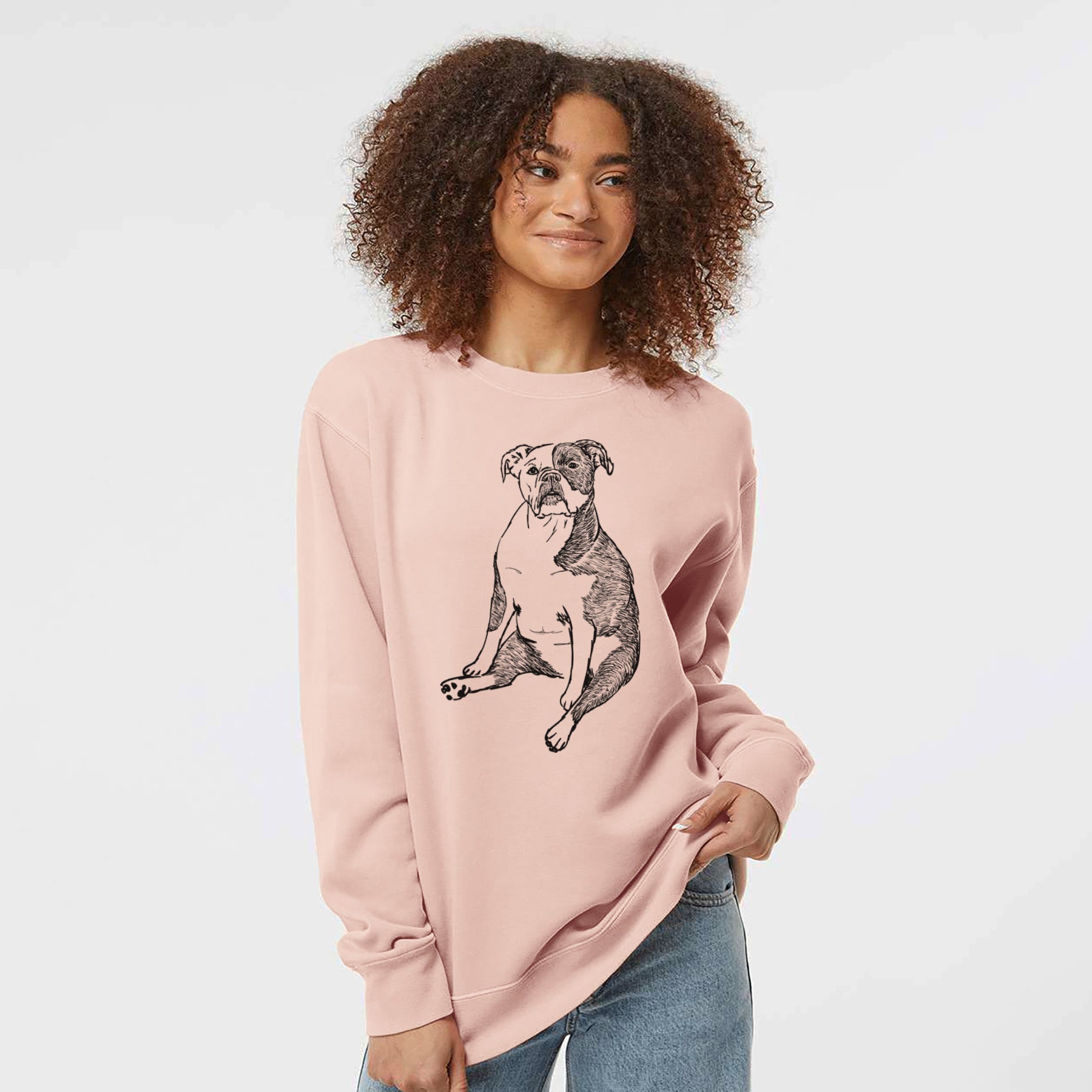 Doodled Phoebe the English Bulldog - Unisex Pigment Dyed Crew Sweatshirt