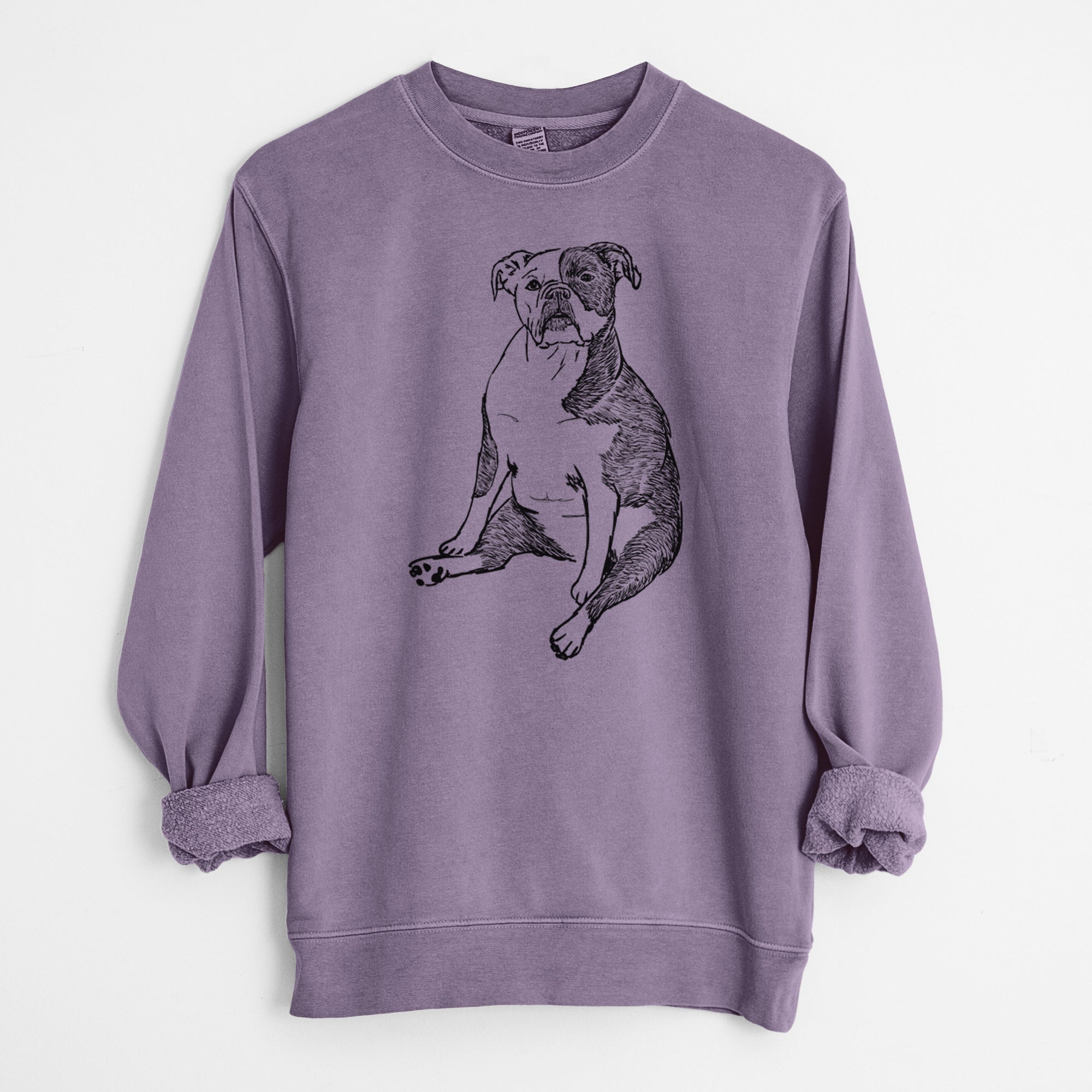 Doodled Phoebe the English Bulldog - Unisex Pigment Dyed Crew Sweatshirt