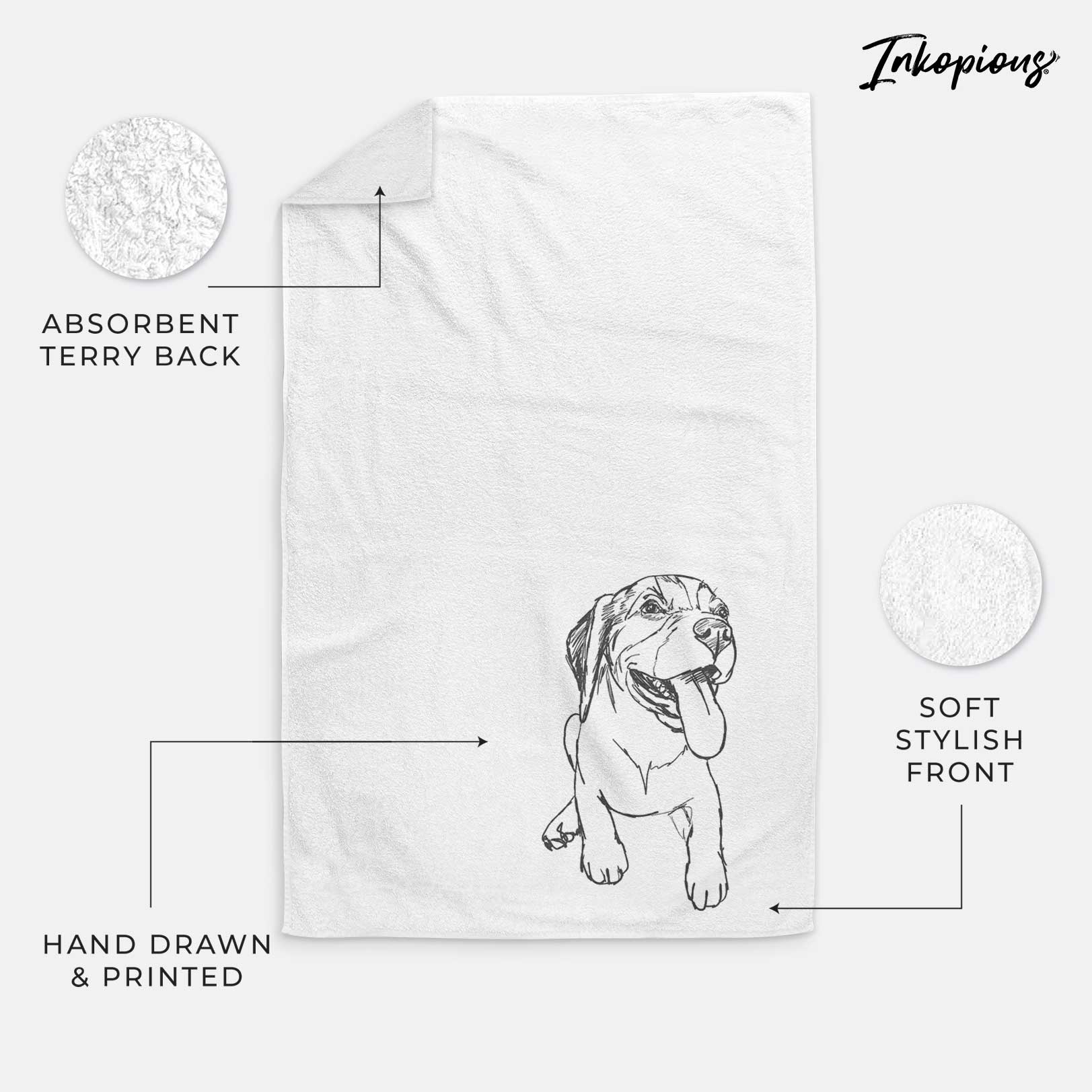 Doodled Piper the Beagle Puppy Decorative Hand Towel