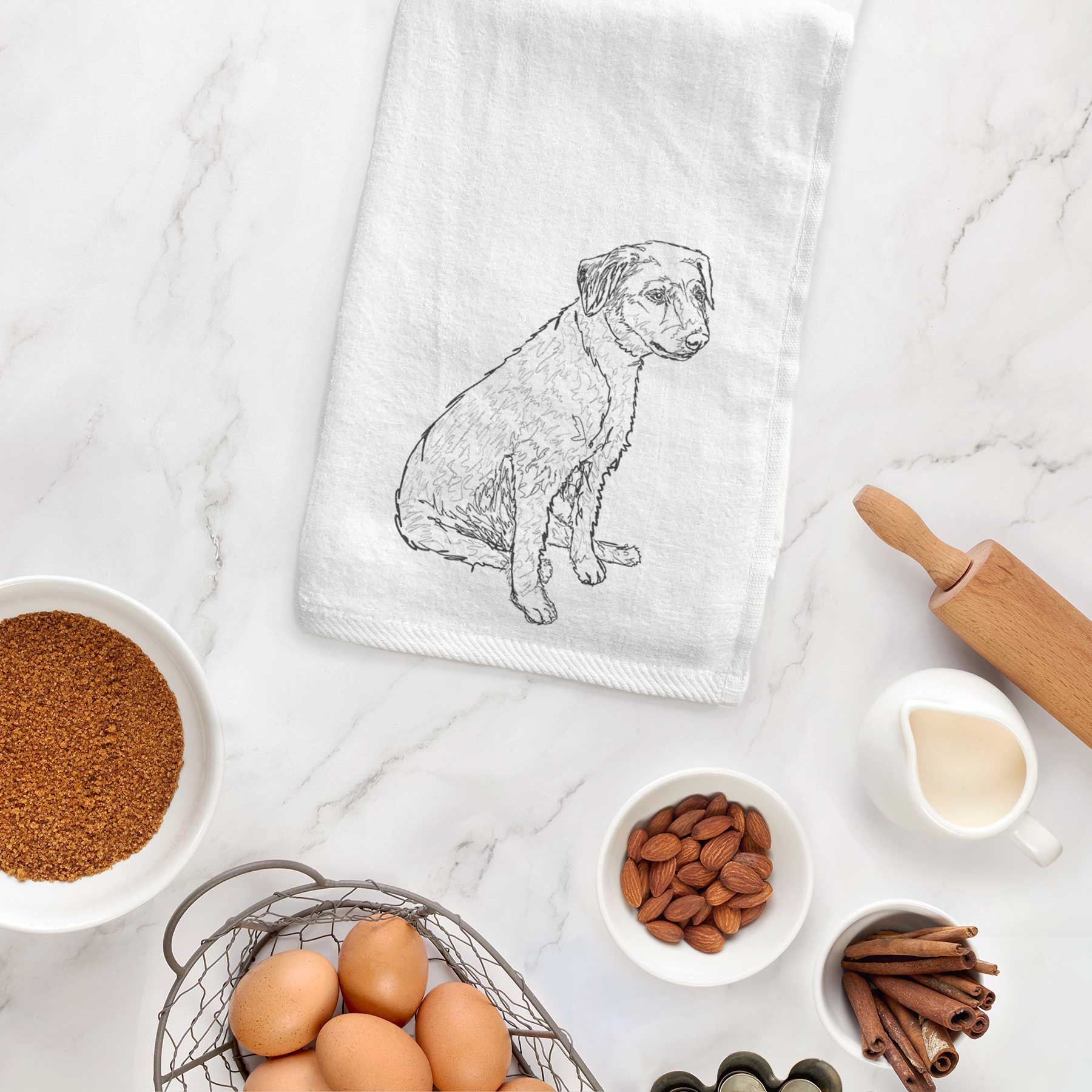 Doodled Poochie the Mixed Breed Decorative Hand Towel