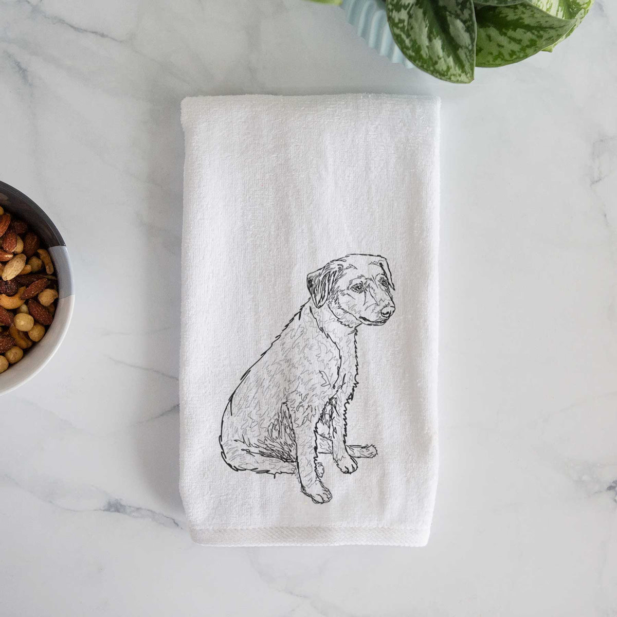 Doodled Poochie the Mixed Breed Decorative Hand Towel