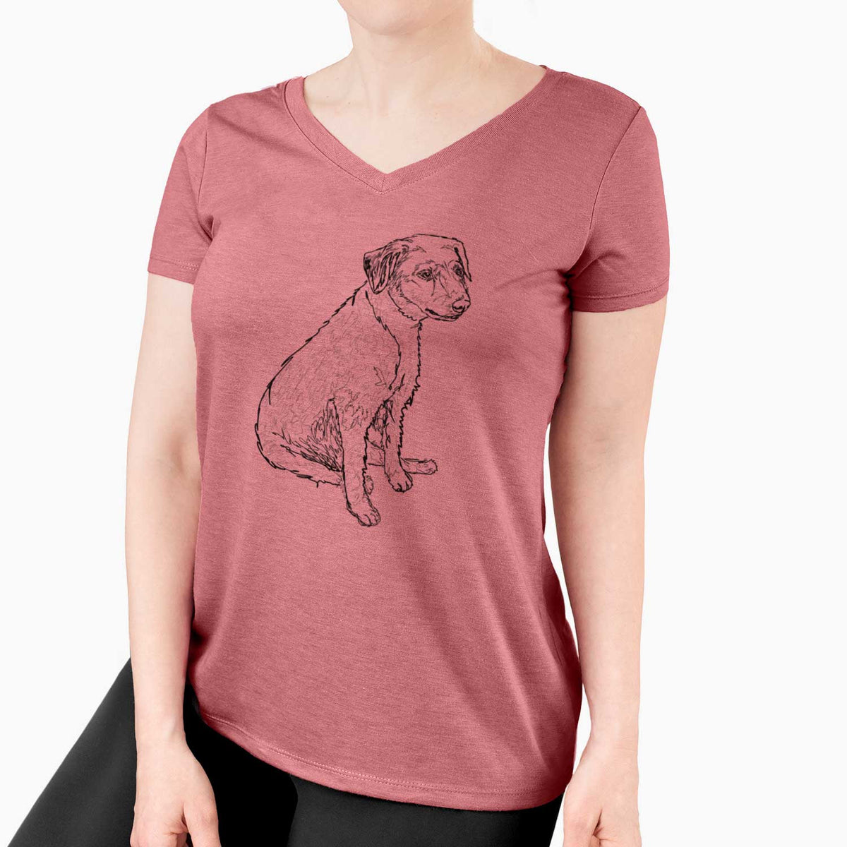 Doodled Poochie the Mixed Breed - Women's V-neck Shirt