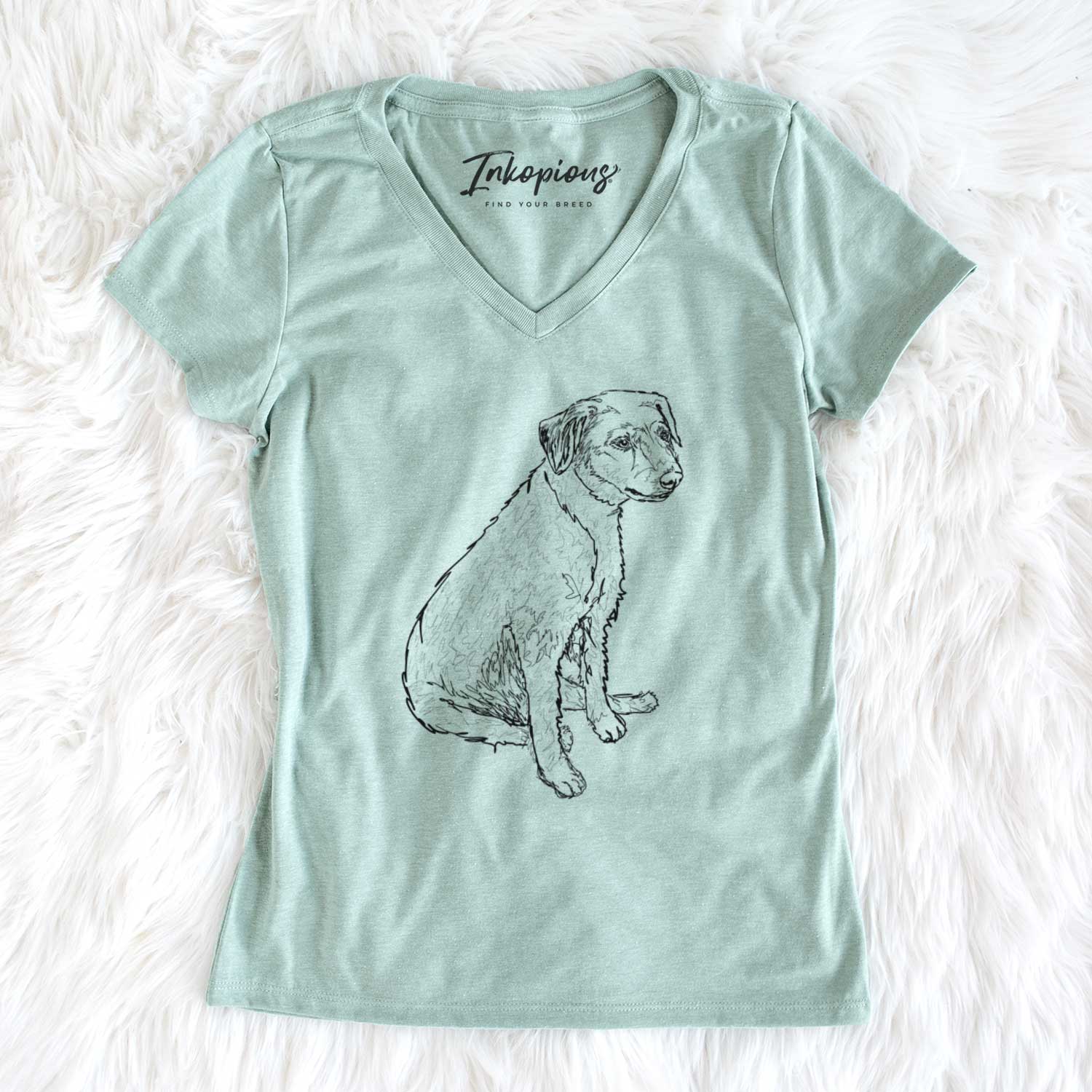 Doodled Poochie the Mixed Breed - Women's V-neck Shirt