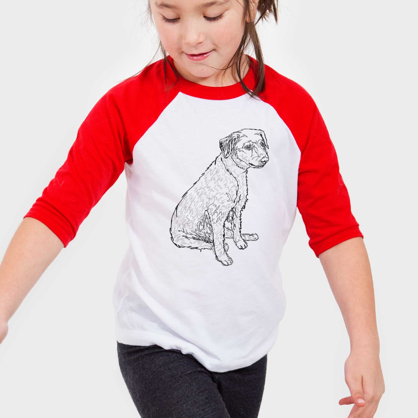 Doodled Poochie the Mixed Breed - Youth 3/4 Long Sleeve