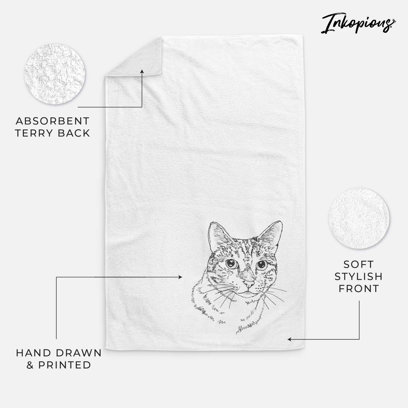 Doodled Prince the Tabby Cat Decorative Hand Towel