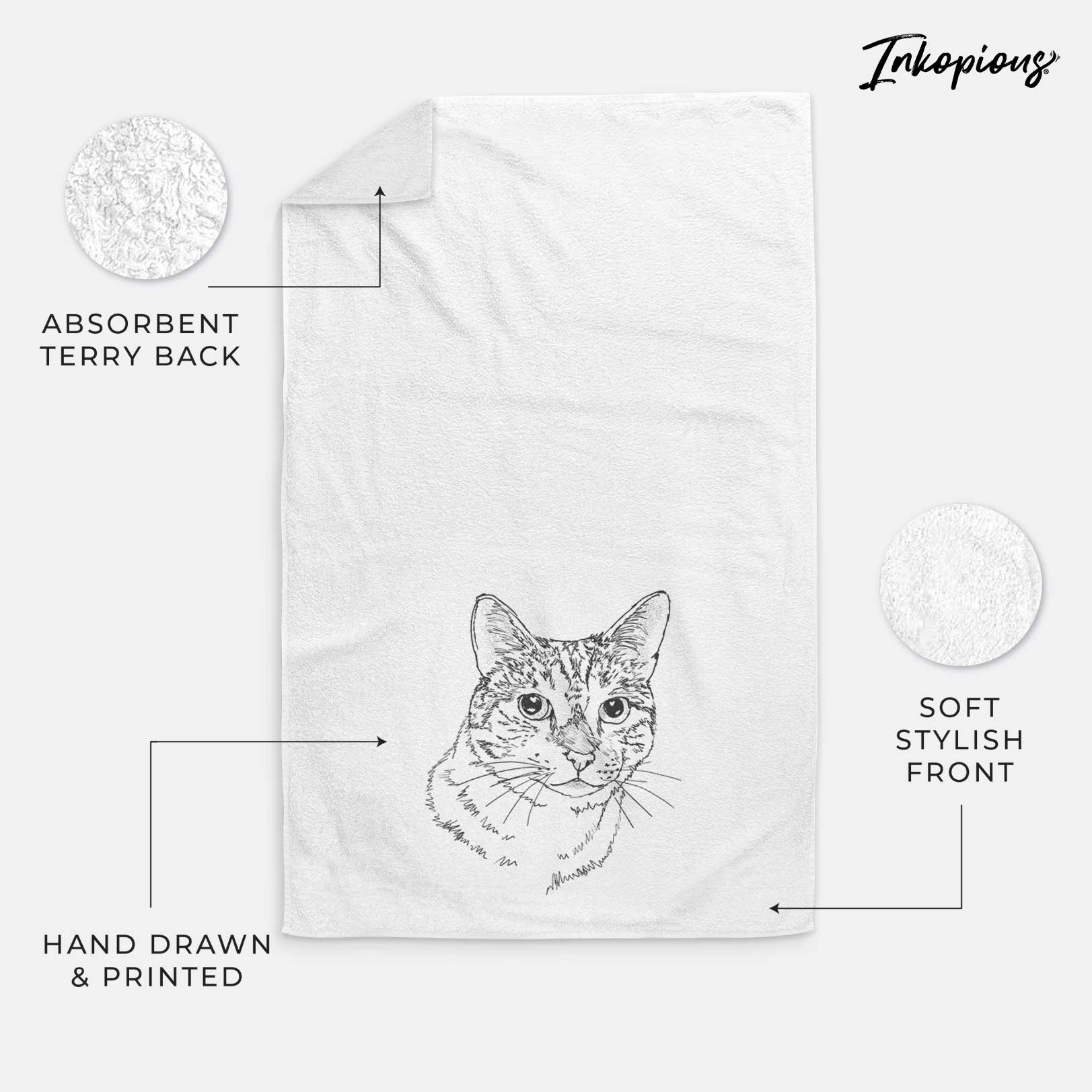 Doodled Prince the Tabby Cat Decorative Hand Towel