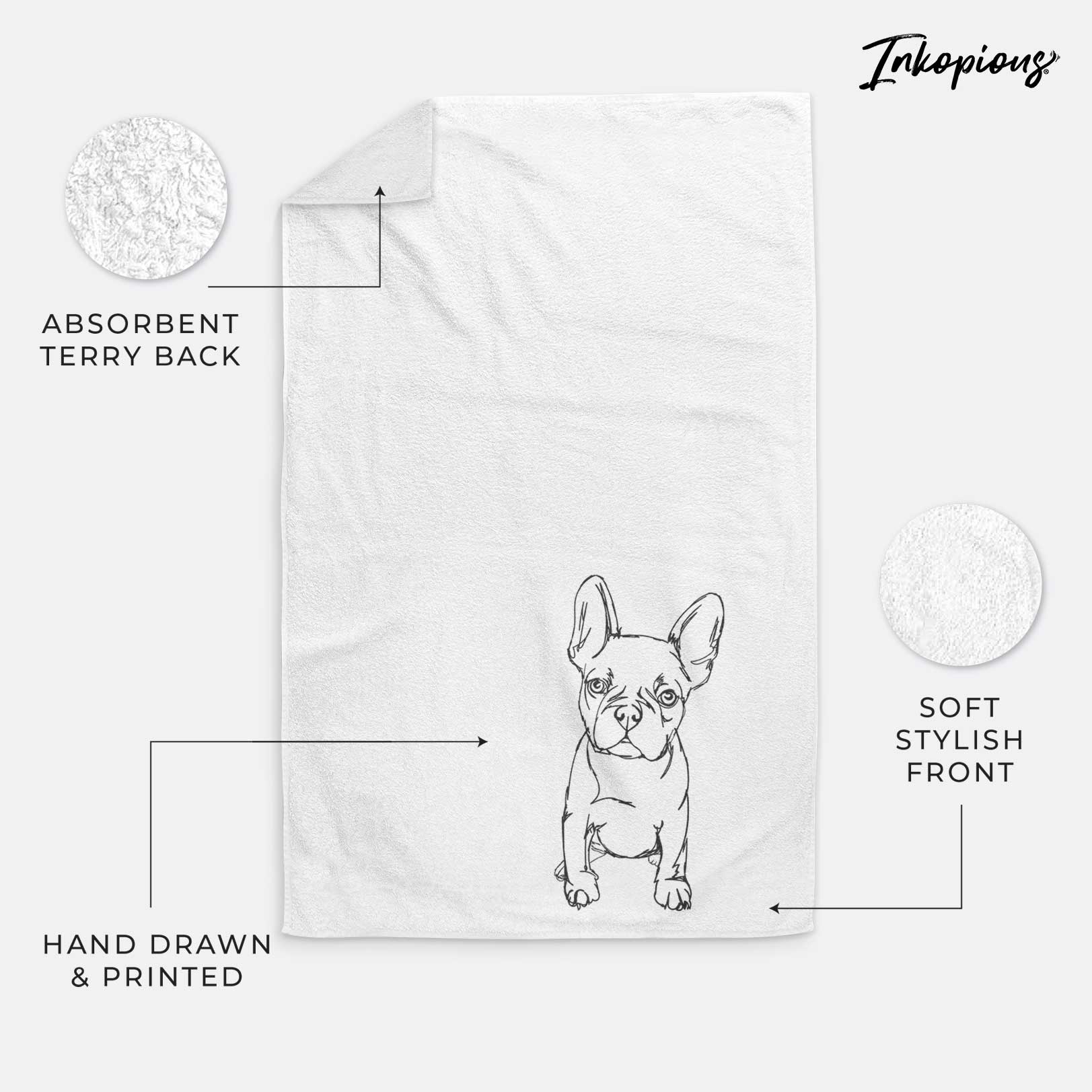 Doodled Franco the French Bulldog Puppy Decorative Hand Towel