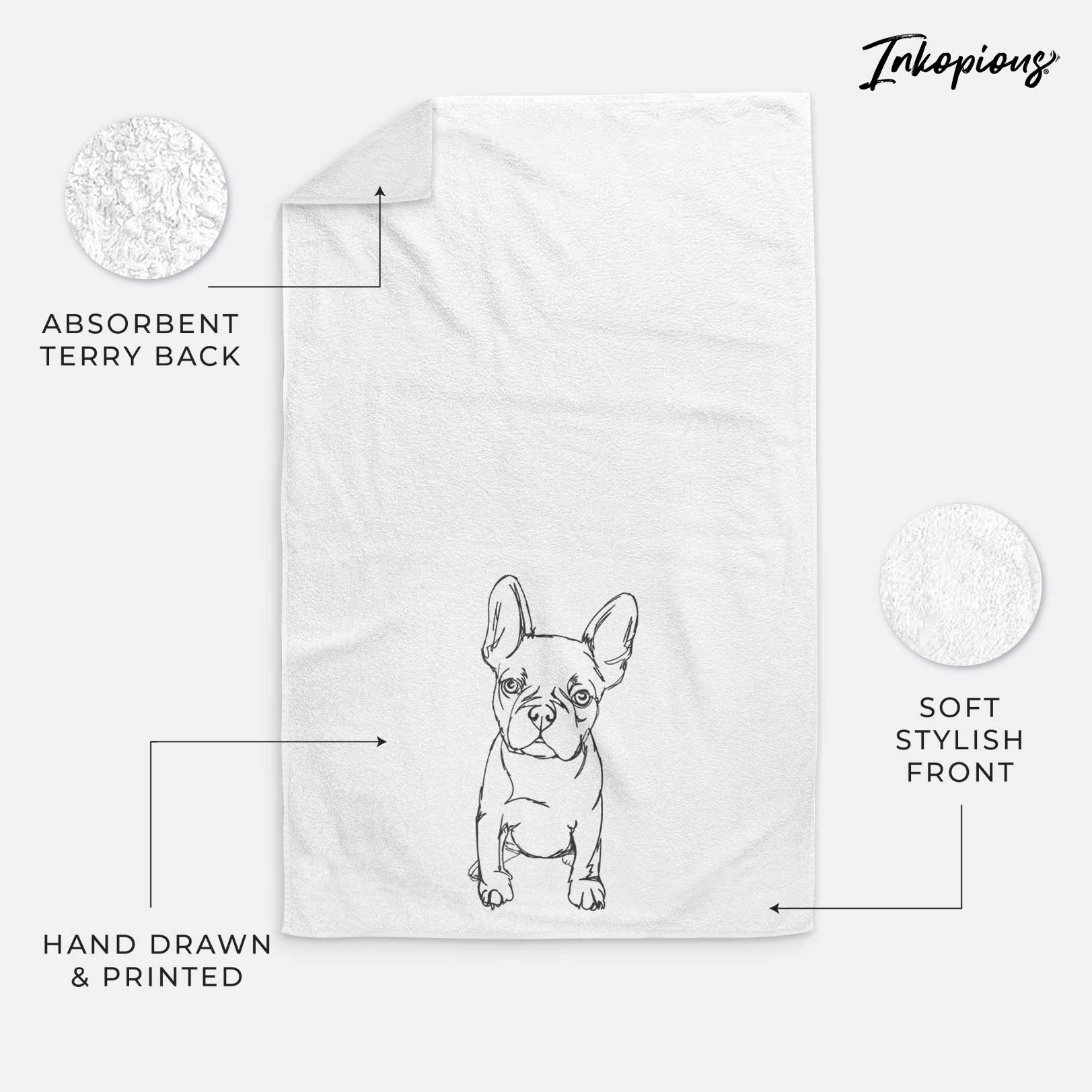 Doodled Franco the French Bulldog Puppy Decorative Hand Towel