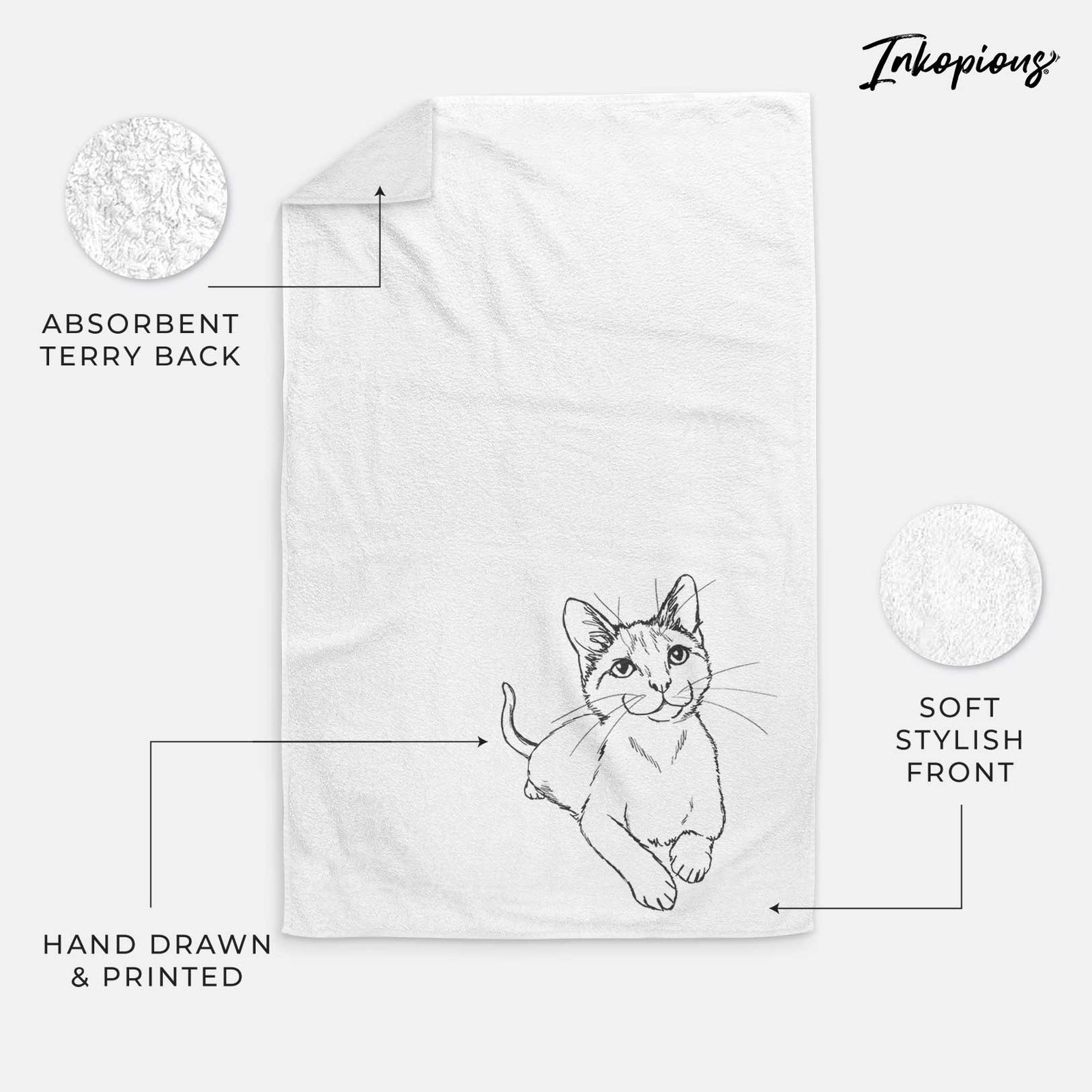 Doodled Quark the Siamese Cat Decorative Hand Towel