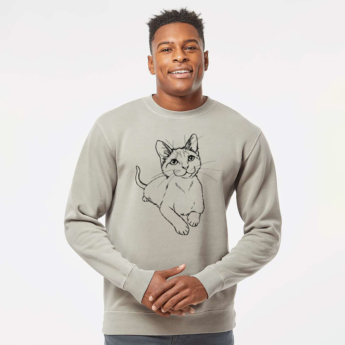 Doodled Quark the Siamese Cat - Unisex Pigment Dyed Crew Sweatshirt
