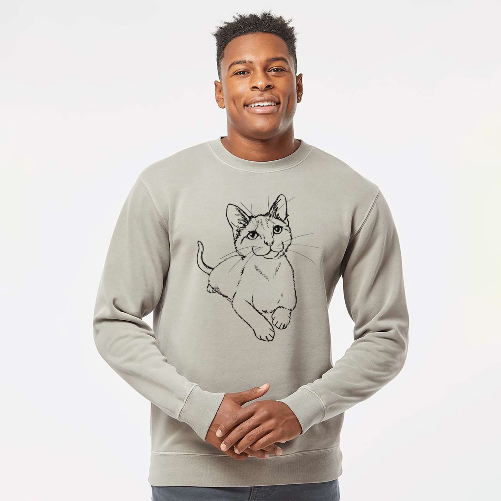 Doodled Quark the Siamese Cat - Unisex Pigment Dyed Crew Sweatshirt