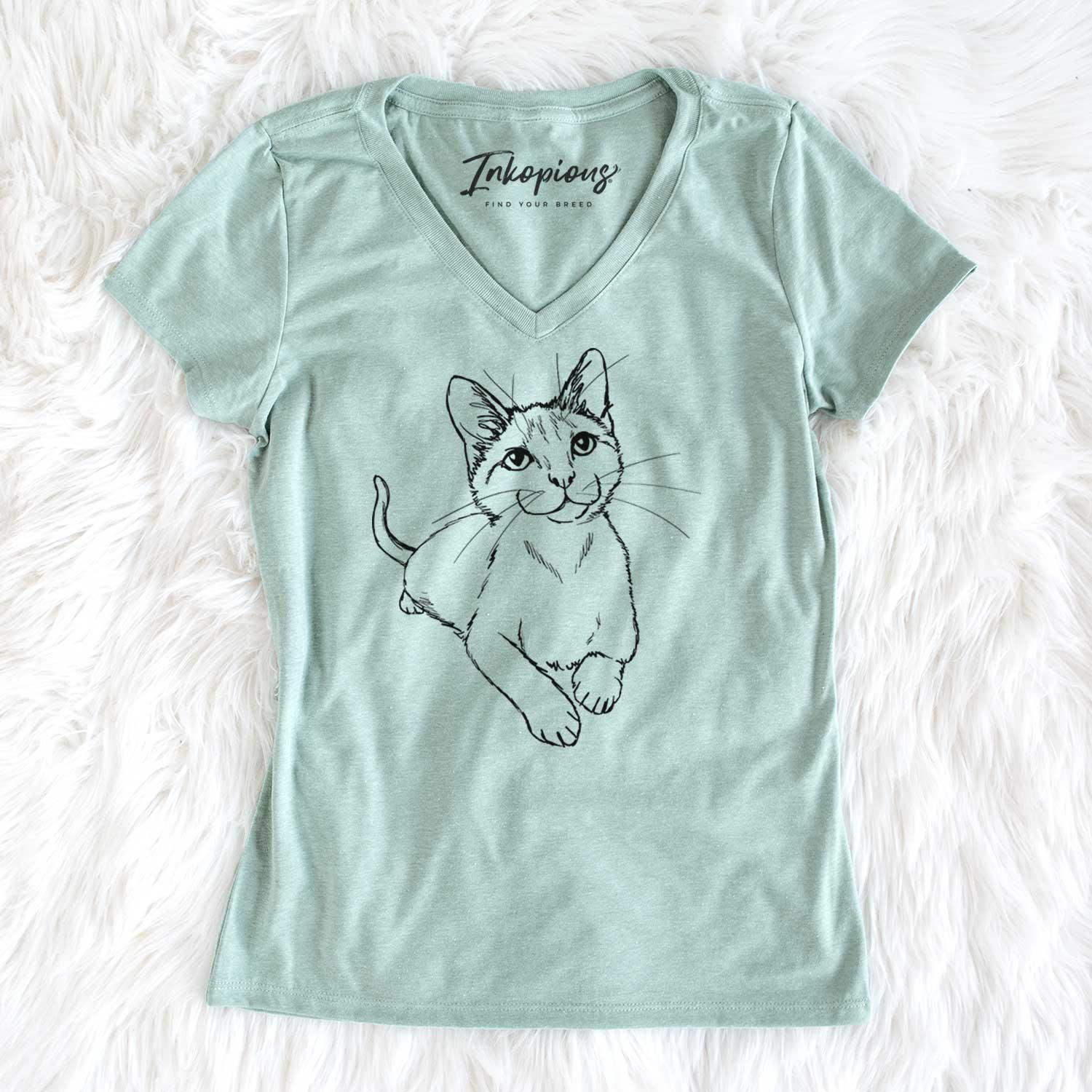 Doodled Quark the Siamese Cat - Women's V-neck Shirt