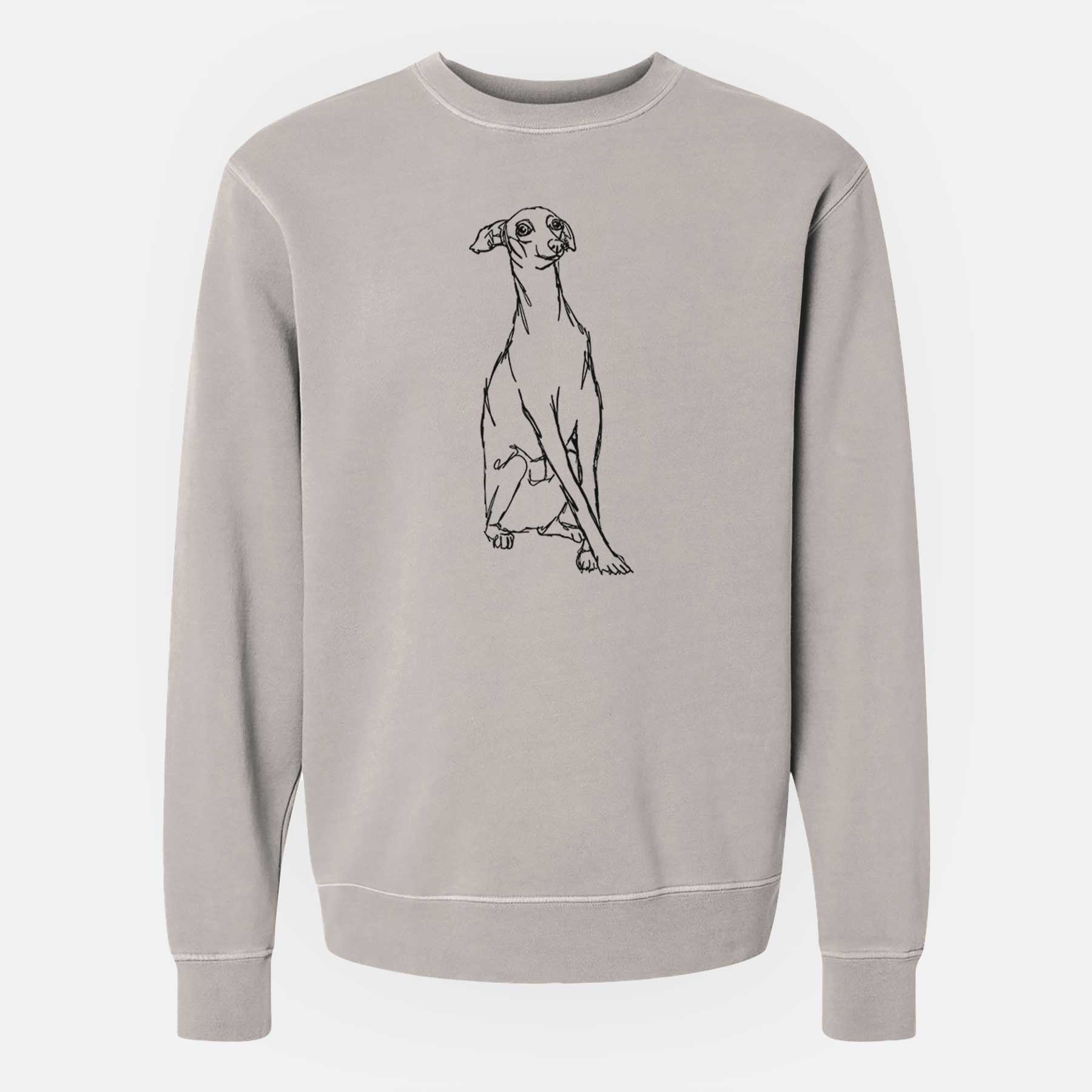 Doodled Queenie the Italian Greyhound - Unisex Pigment Dyed Crew Sweatshirt