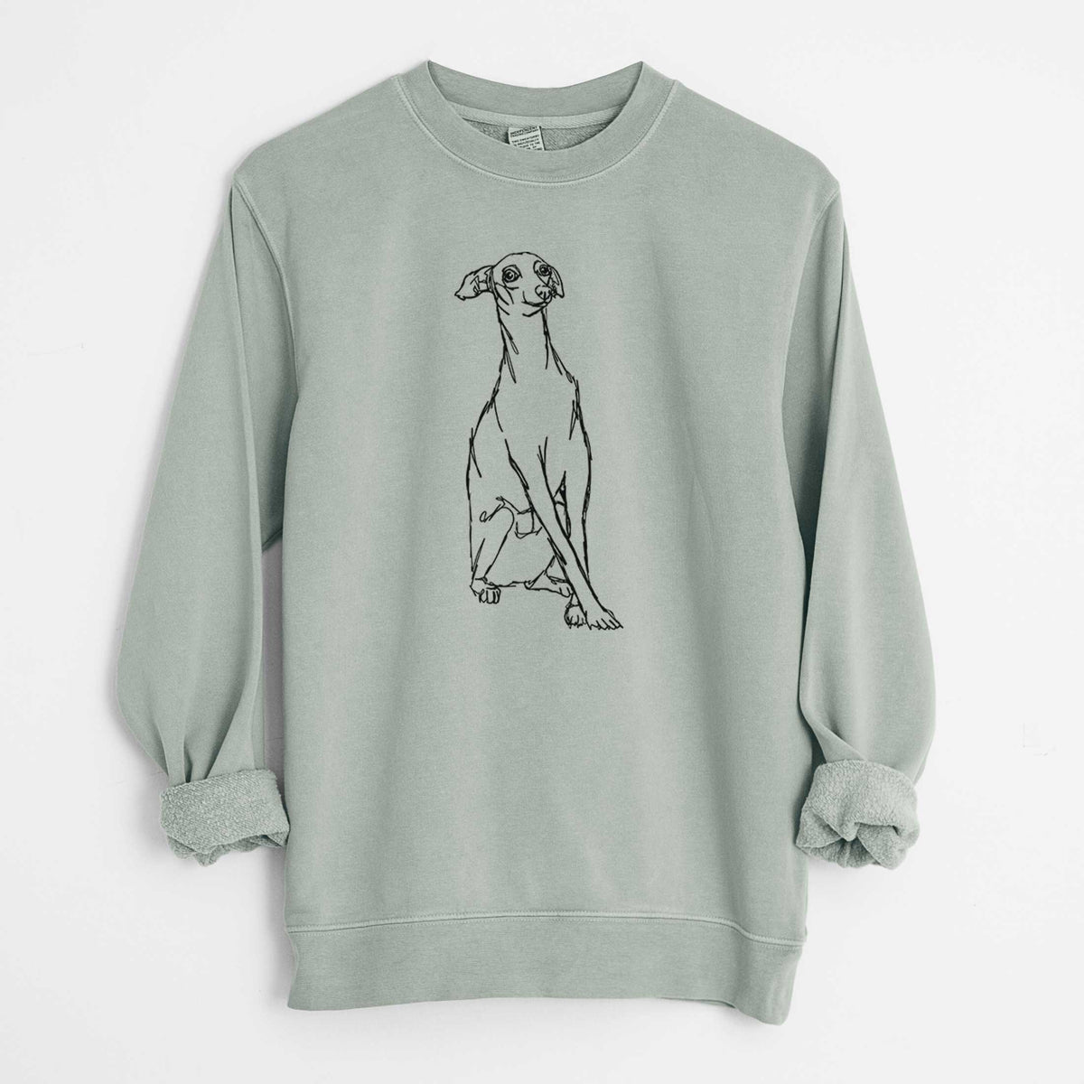 Doodled Queenie the Italian Greyhound - Unisex Pigment Dyed Crew Sweatshirt