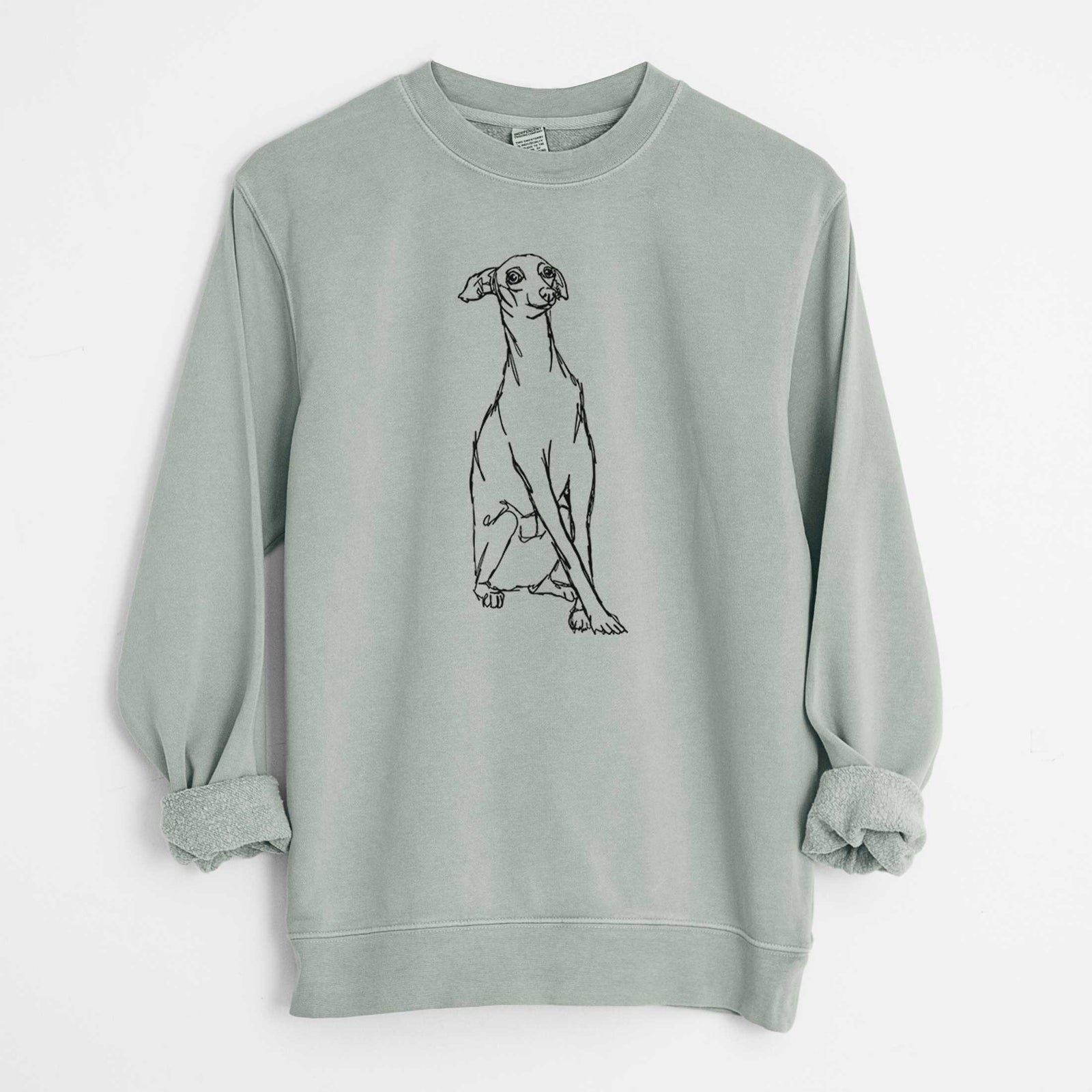 Doodled Queenie the Italian Greyhound - Unisex Pigment Dyed Crew Sweatshirt