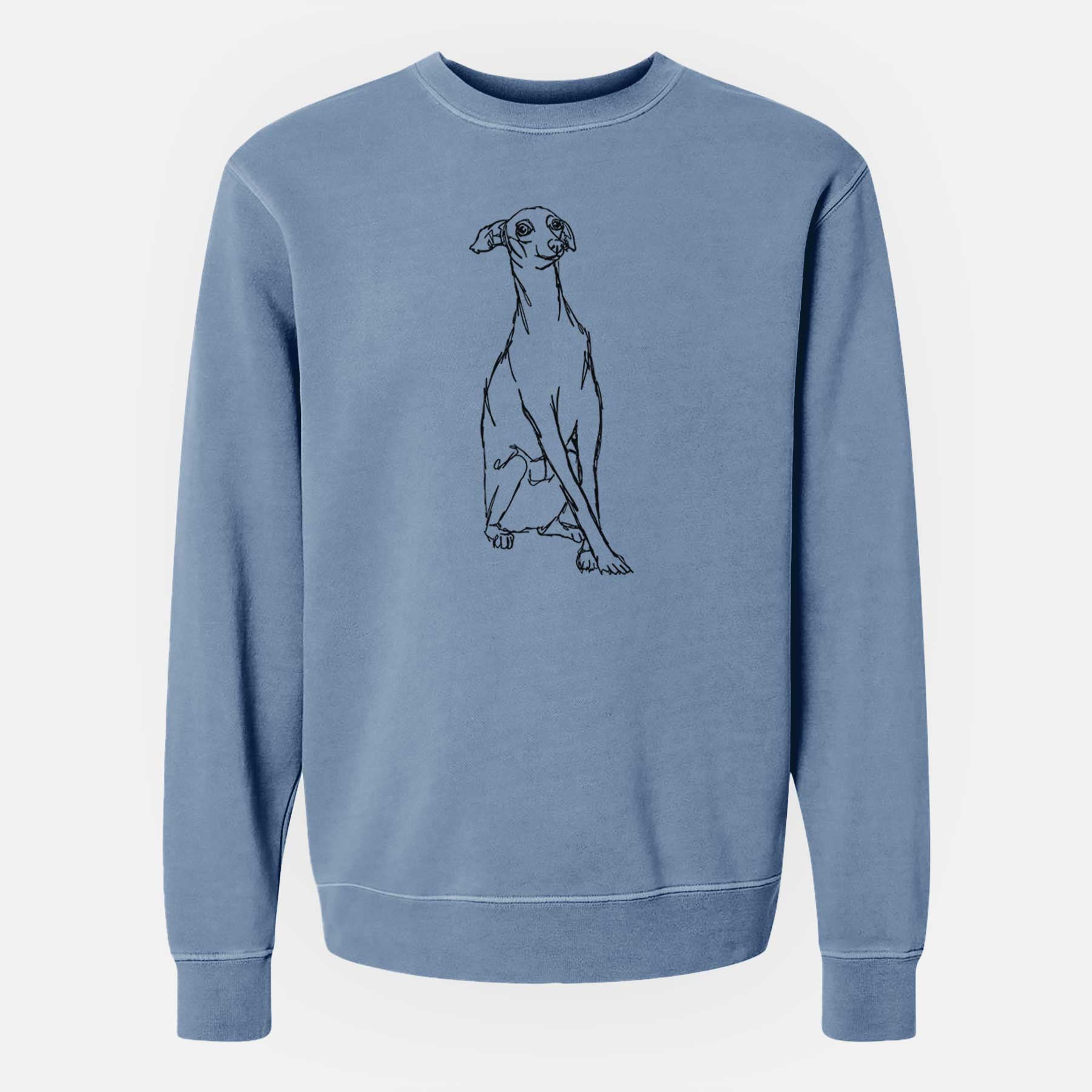 Doodled Queenie the Italian Greyhound - Unisex Pigment Dyed Crew Sweatshirt