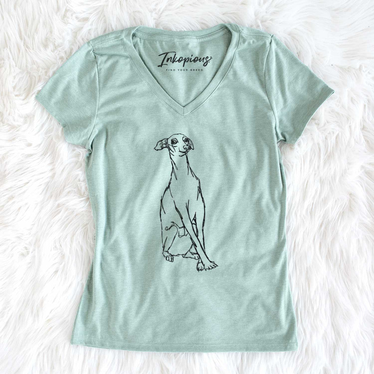 Doodled Queenie the Italian Greyhound - Women&#39;s V-neck Shirt