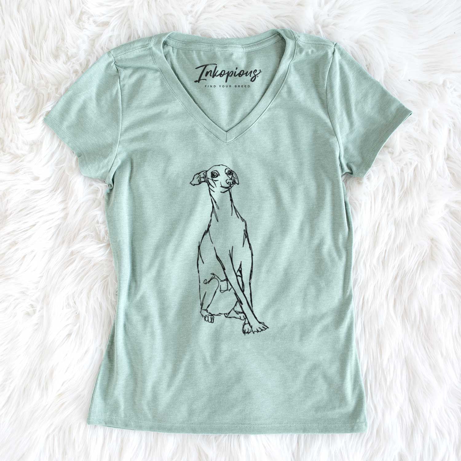 Doodled Queenie the Italian Greyhound - Women's V-neck Shirt