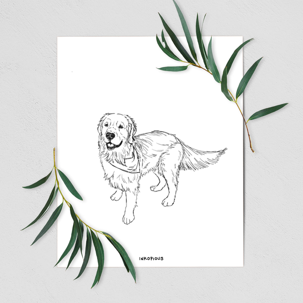 Doodled Reggie the Golden Retriever Art Print