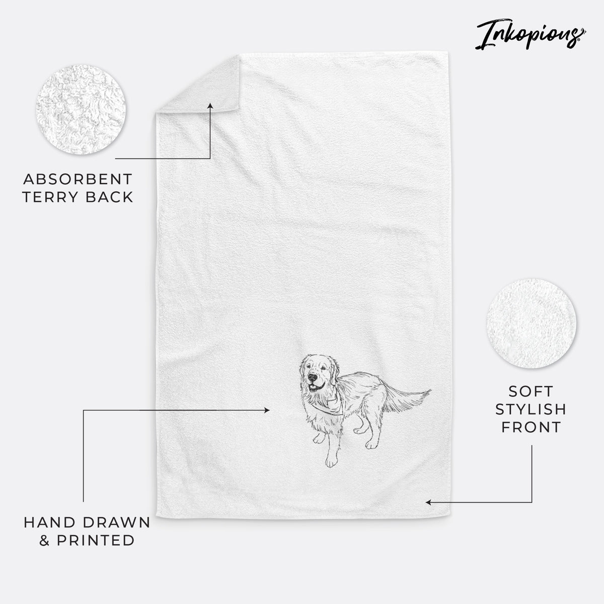 Doodled Reggie the Golden Retriever Decorative Hand Towel