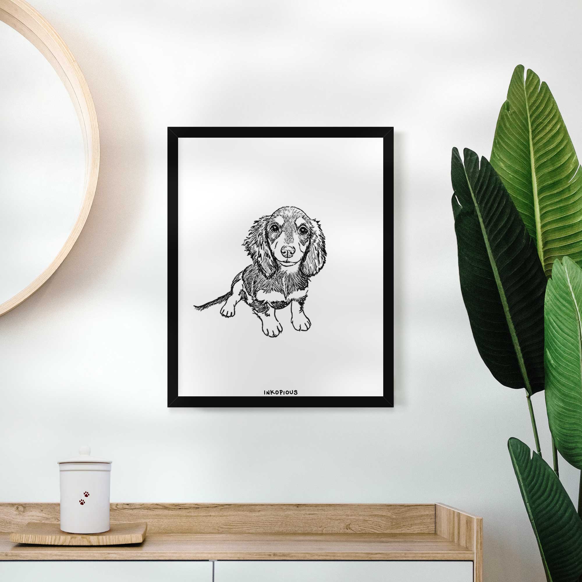 Doodled Reggie the Mini Dachshund Art Print