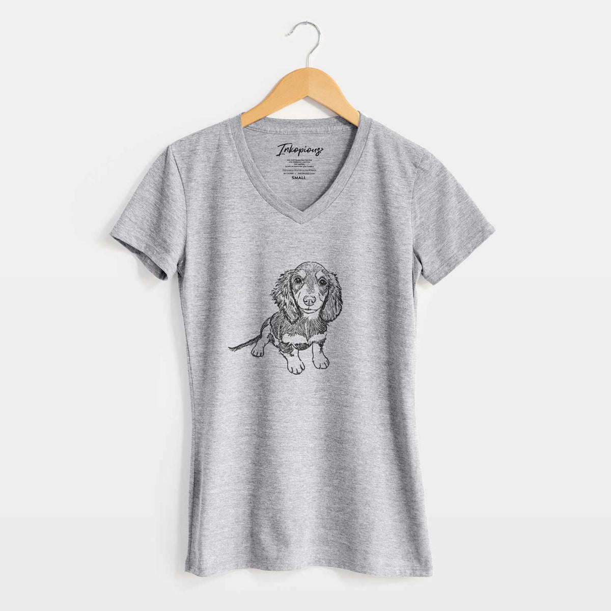 Doodled Reggie the Mini Dachshund - Women's V-neck Shirt