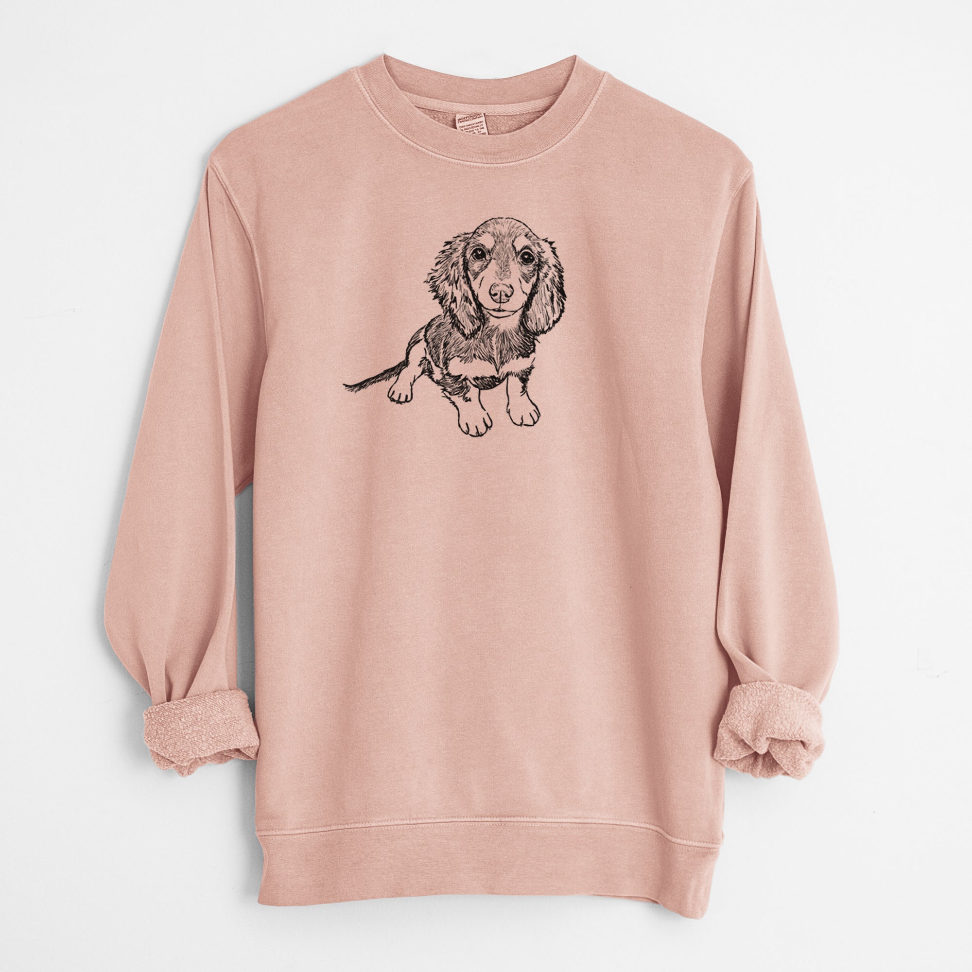 Doodled Reggie the Mini Dachshund - Unisex Pigment Dyed Crew Sweatshirt