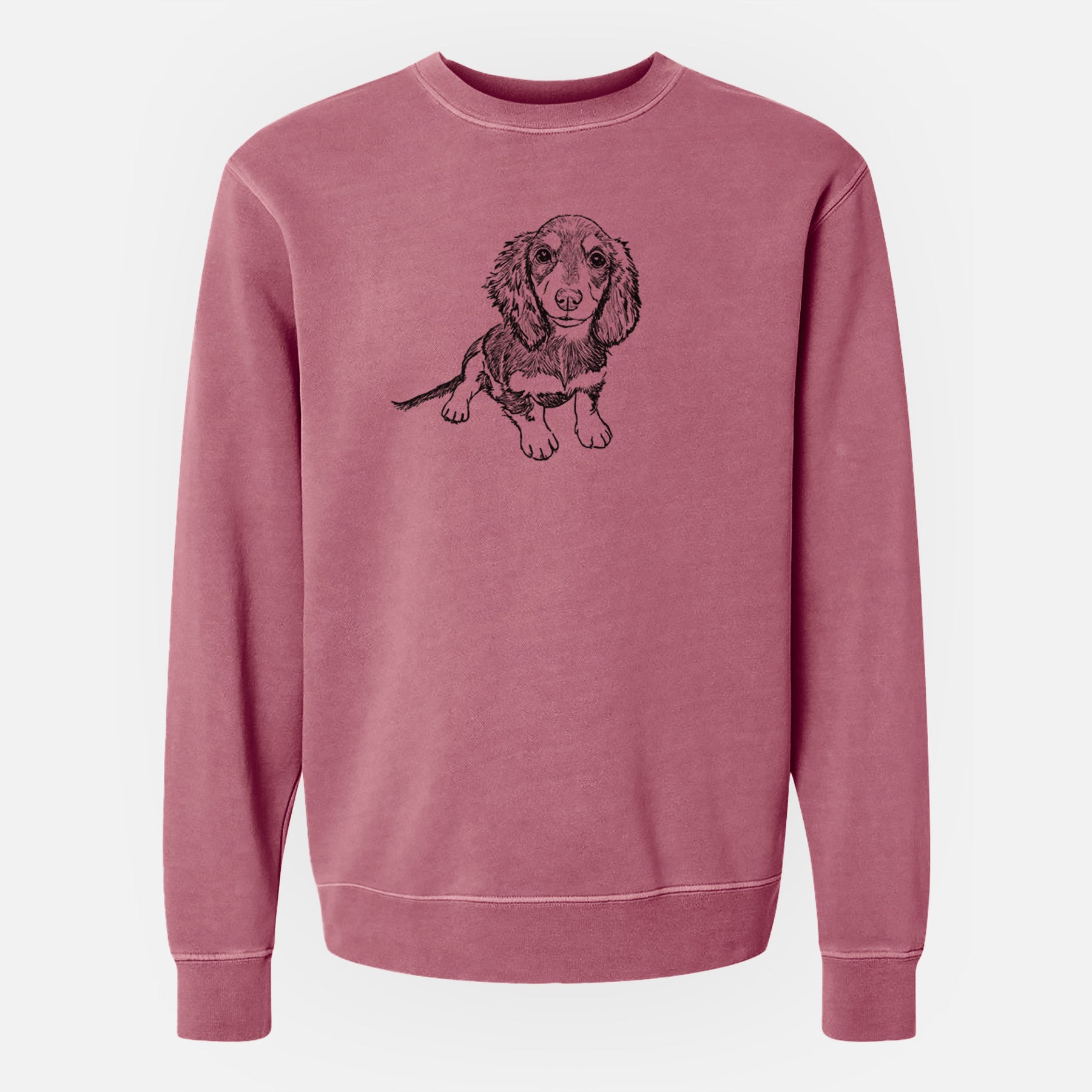 Doodled Reggie the Mini Dachshund - Unisex Pigment Dyed Crew Sweatshirt