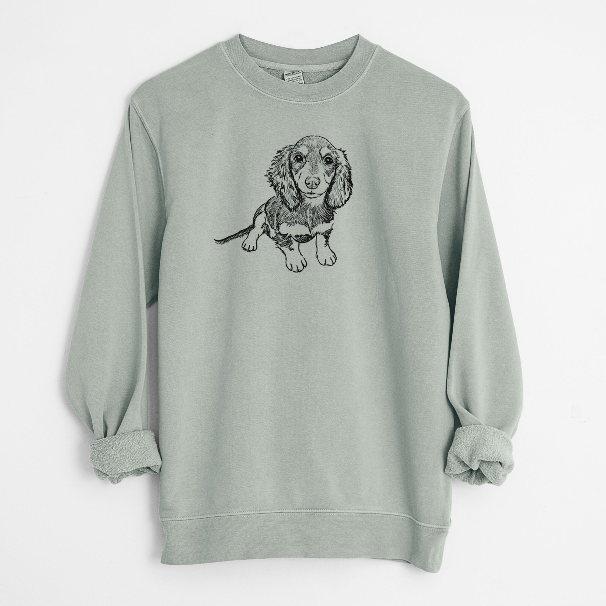 Doodled Reggie the Mini Dachshund - Unisex Pigment Dyed Crew Sweatshirt