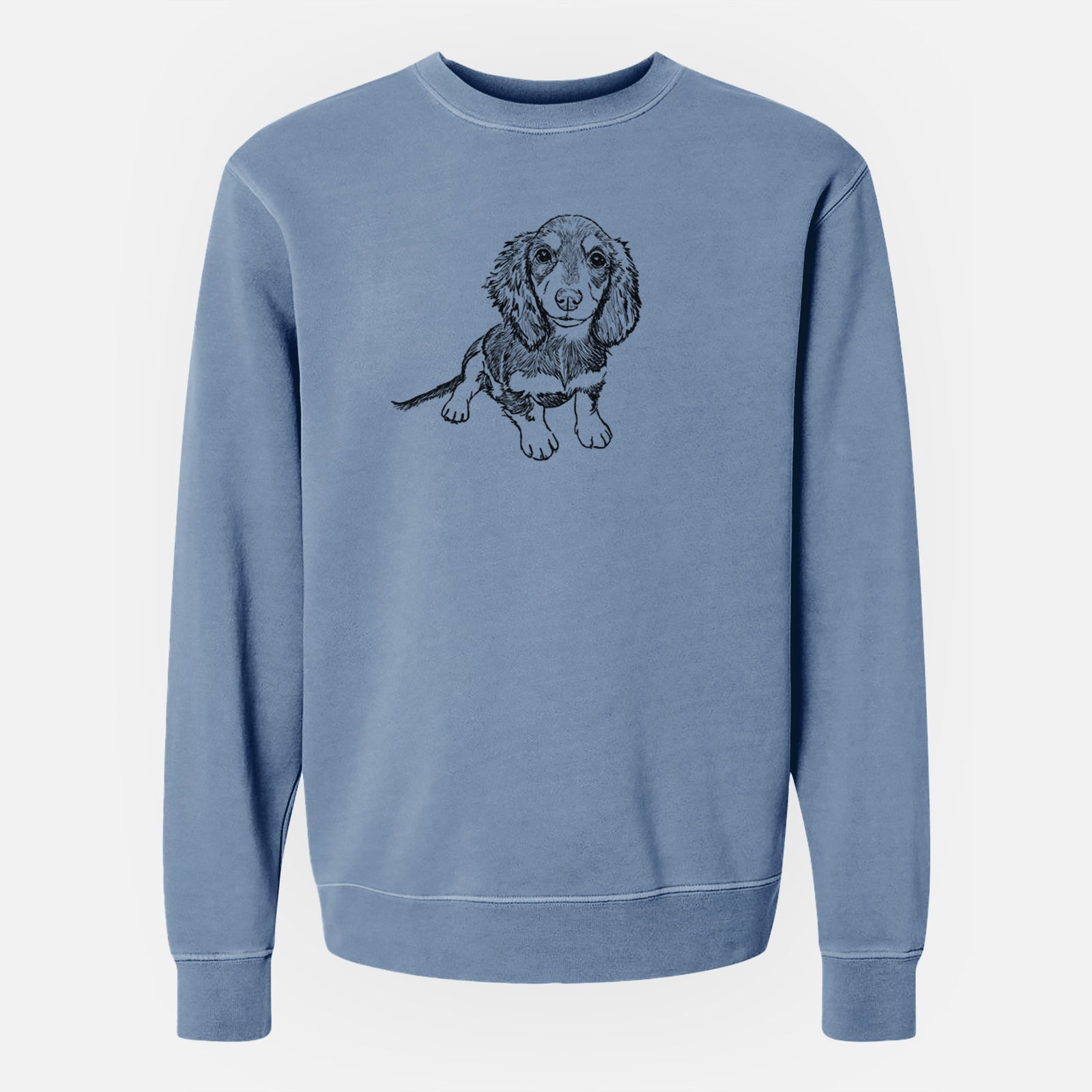 Doodled Reggie the Mini Dachshund - Unisex Pigment Dyed Crew Sweatshirt