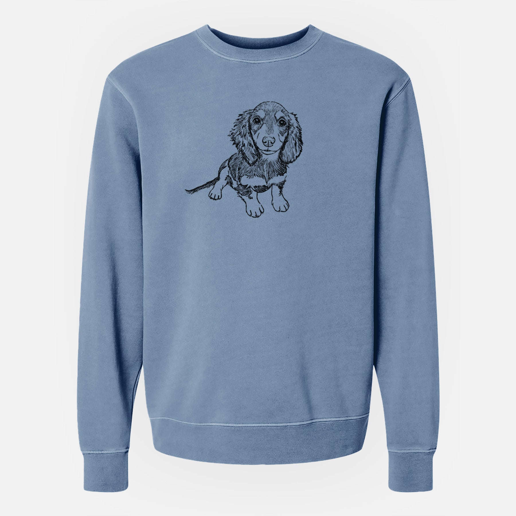 Doodled Reggie the Mini Dachshund - Unisex Pigment Dyed Crew Sweatshirt