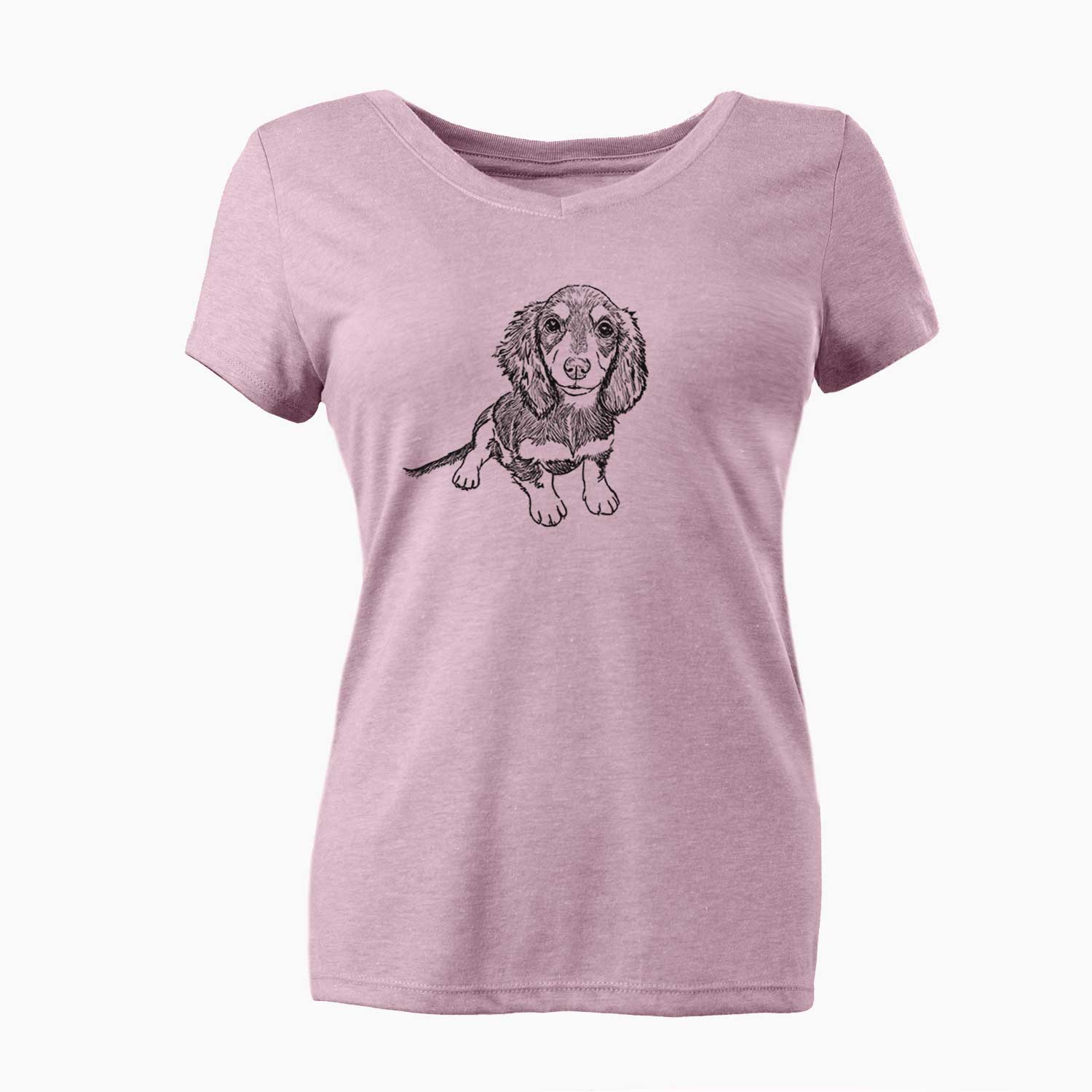 Doodled Reggie the Mini Dachshund - Women's V-neck Shirt