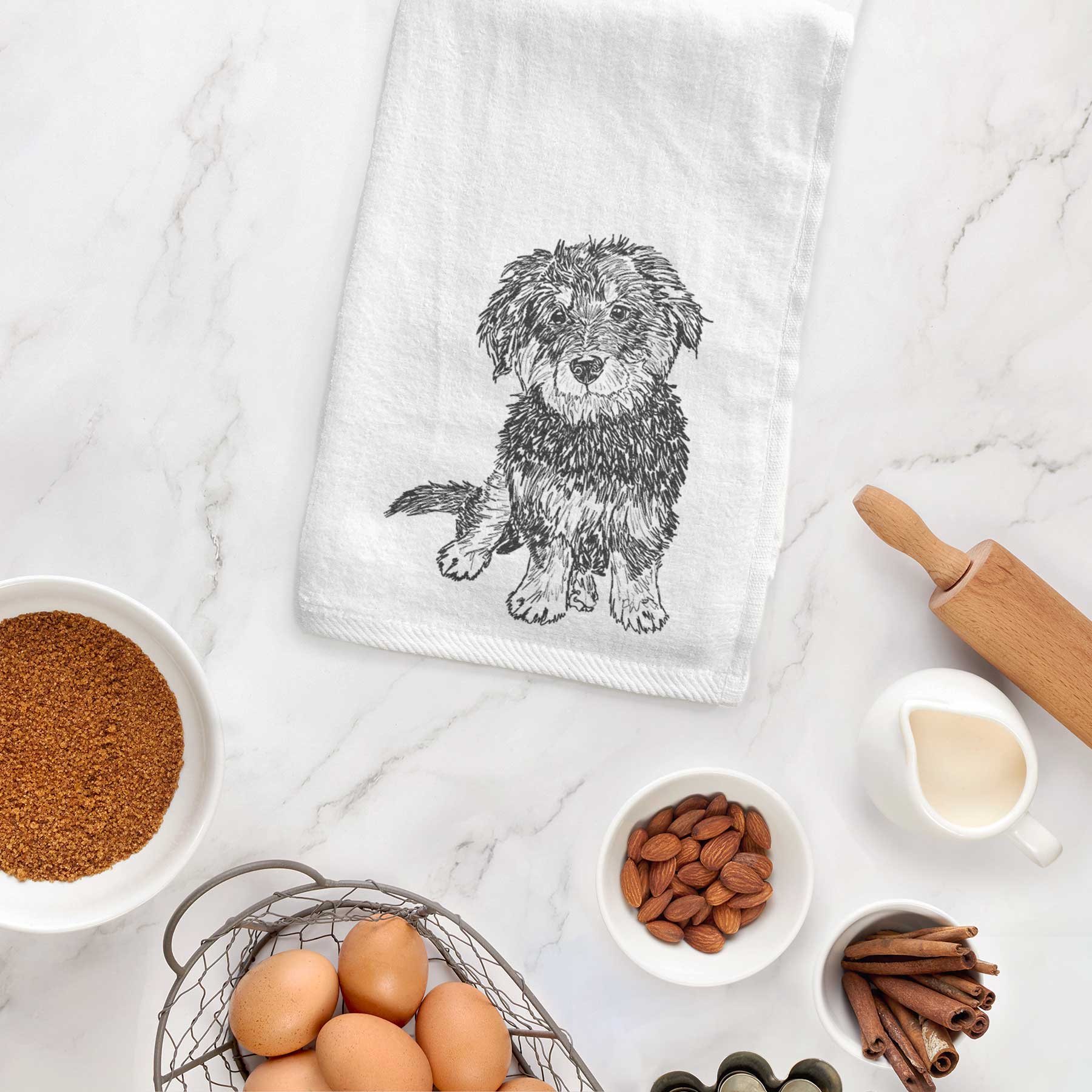 Doodled Remy the Mini Bernedoodle Decorative Hand Towel