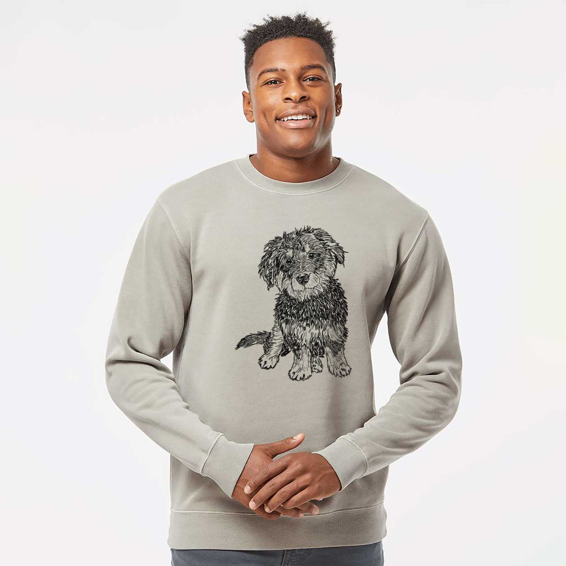 Doodled Remy the Mini Bernedoodle - Unisex Pigment Dyed Crew Sweatshirt