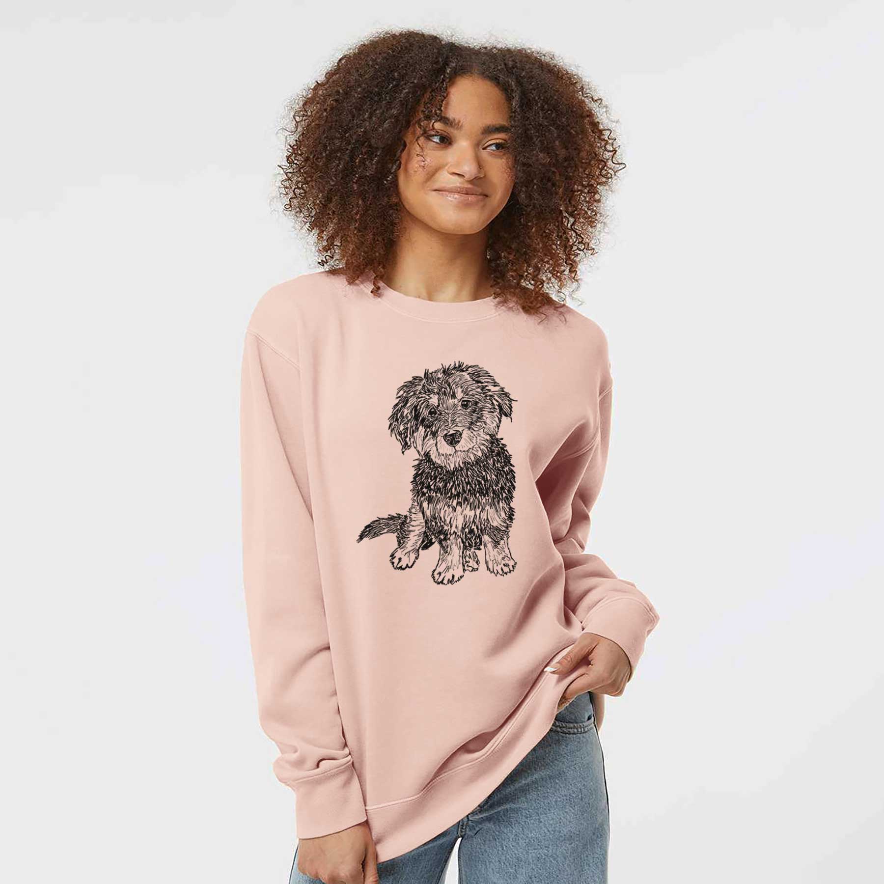 Doodled Remy the Mini Bernedoodle - Unisex Pigment Dyed Crew Sweatshirt