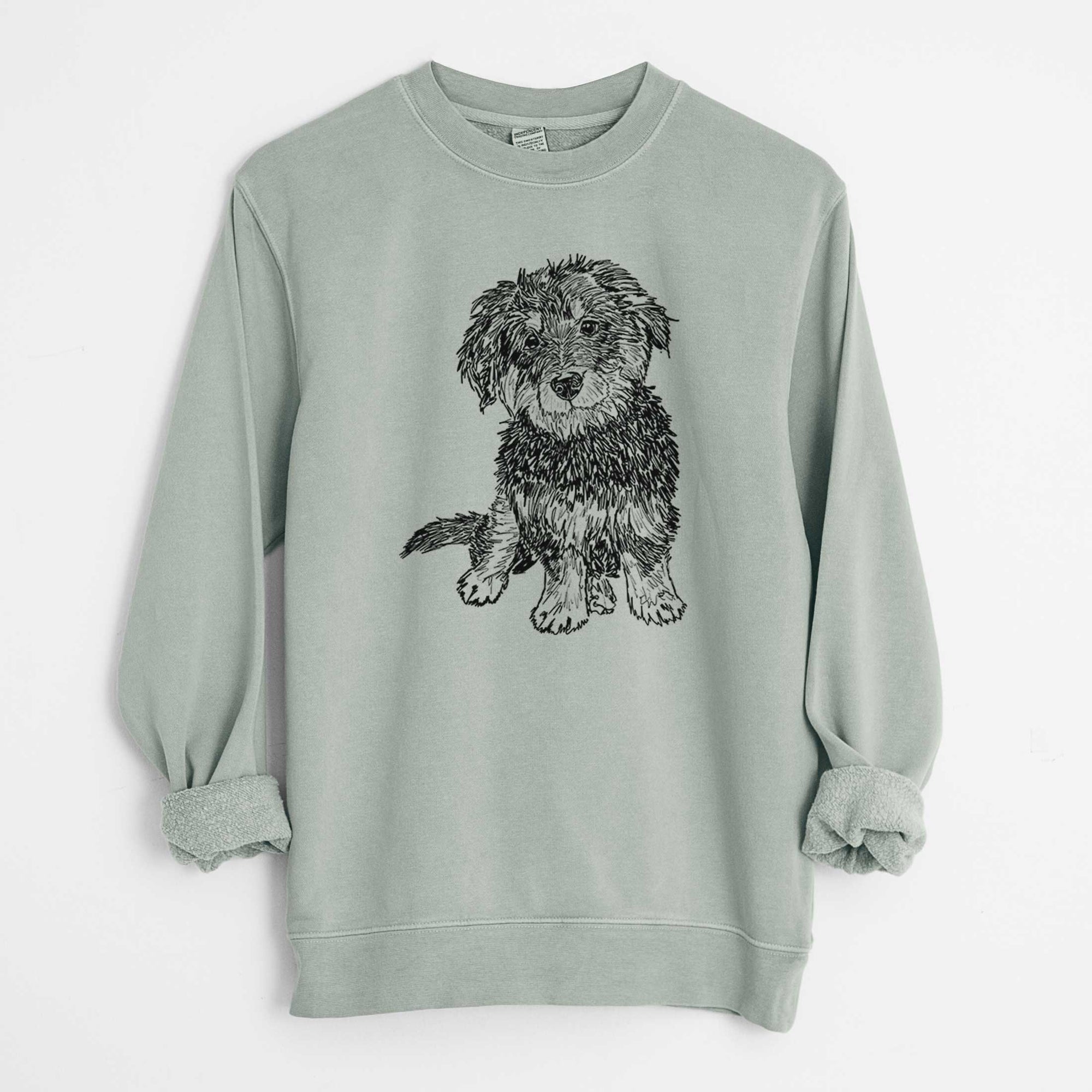 Doodled Remy the Mini Bernedoodle - Unisex Pigment Dyed Crew Sweatshirt