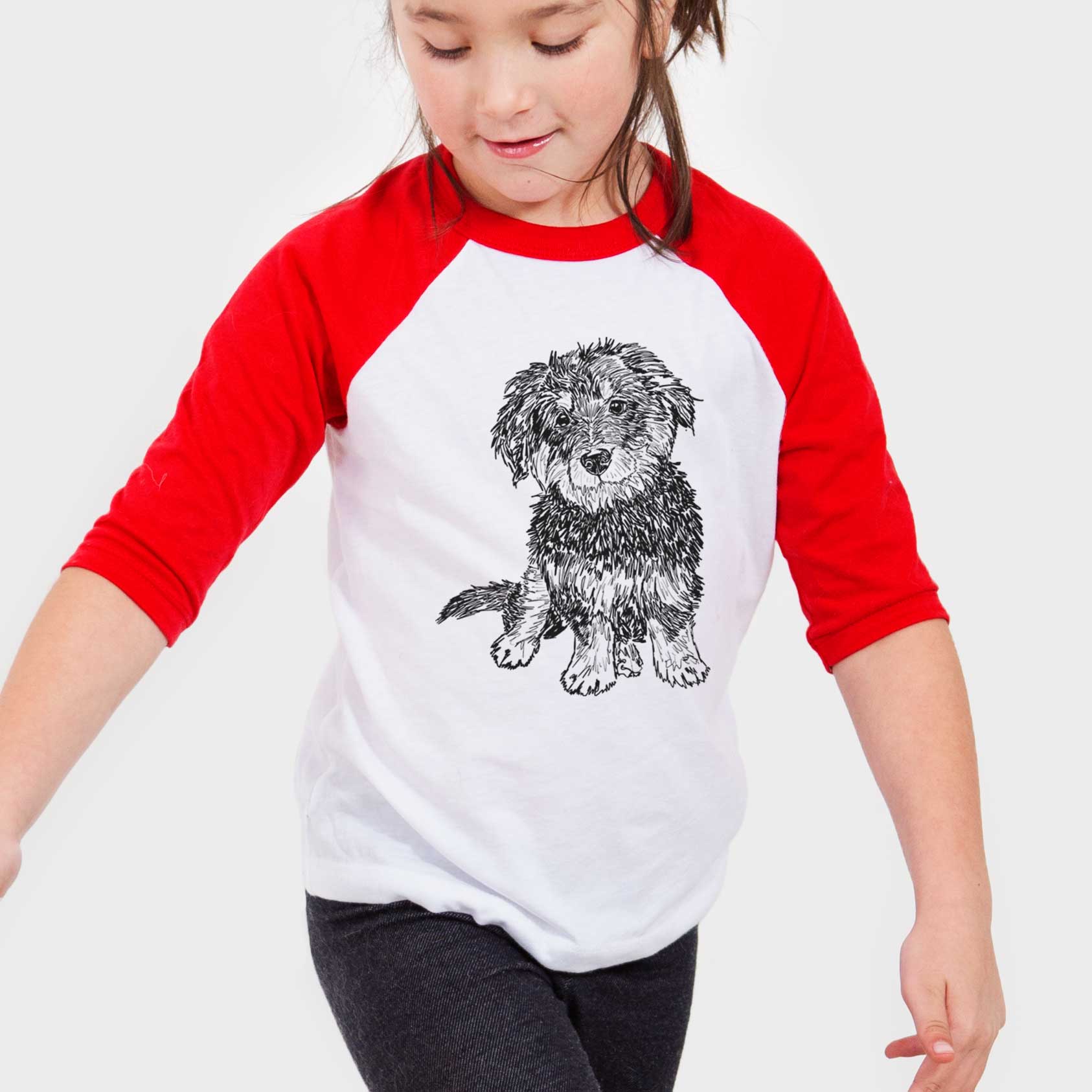 Doodled Remy the Mini Bernedoodle - Youth 3/4 Long Sleeve