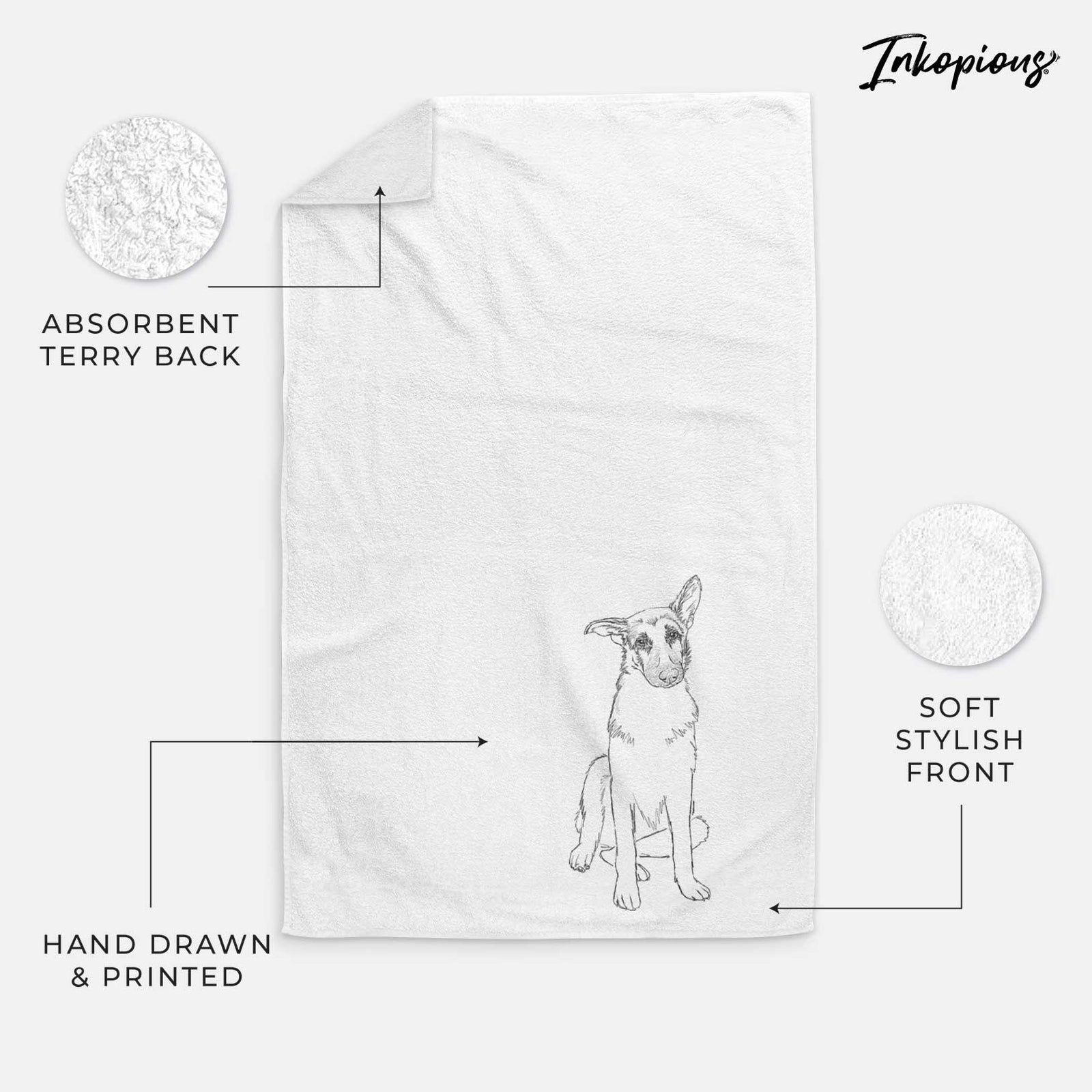 Doodled Riley the German Shepherd Decorative Hand Towel