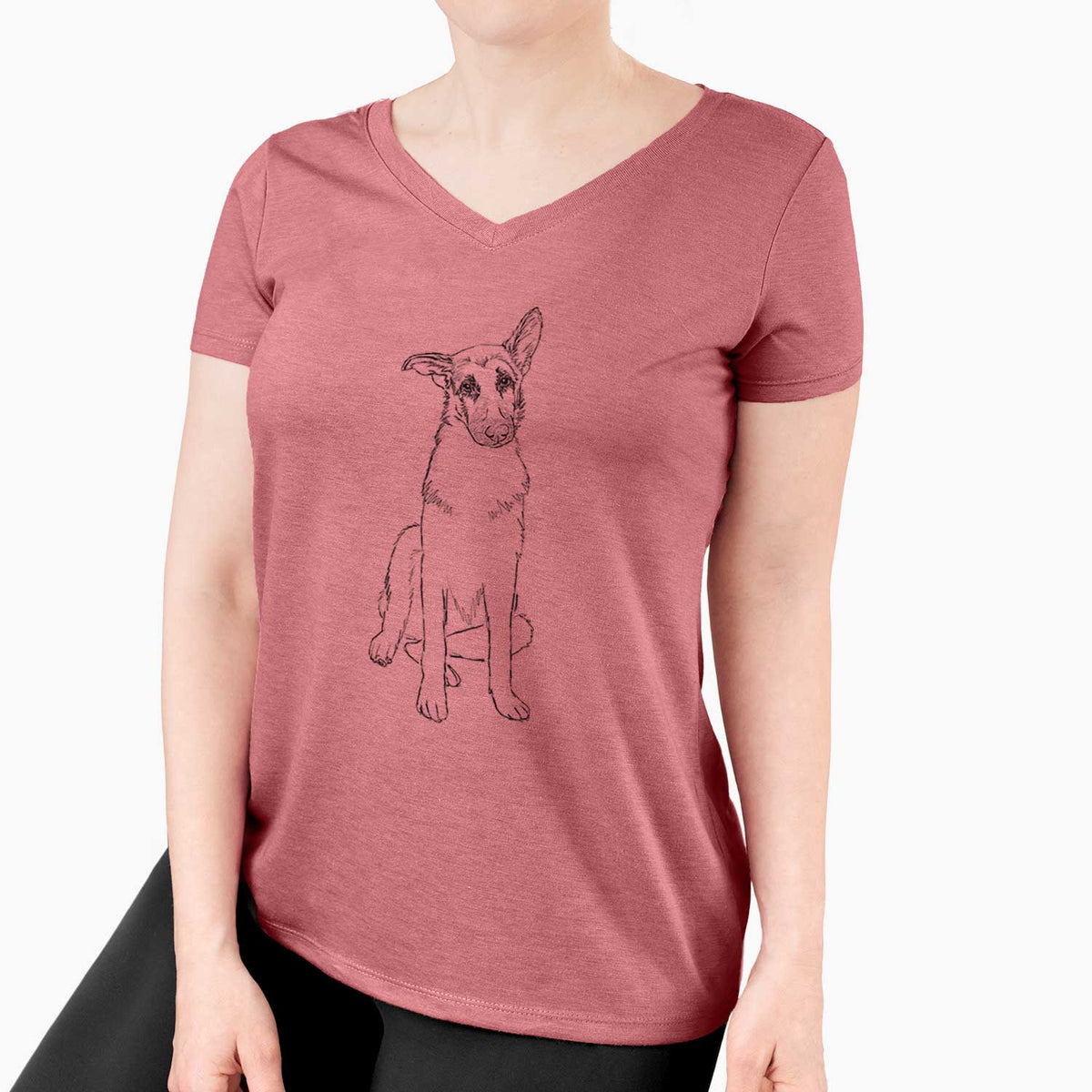 Doodled Riley the German Shepherd - Women's V-neck Shirt