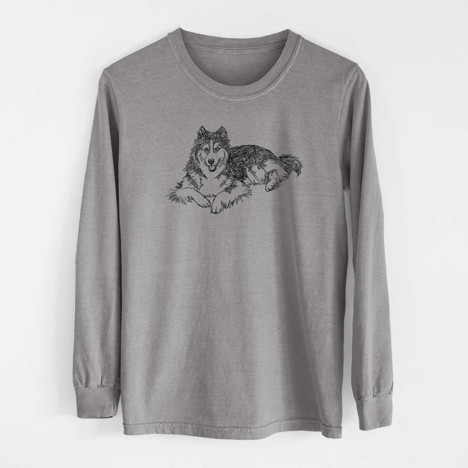 Doodled Ripley the Siberian Husky - Heavyweight 100% Cotton Long Sleeve