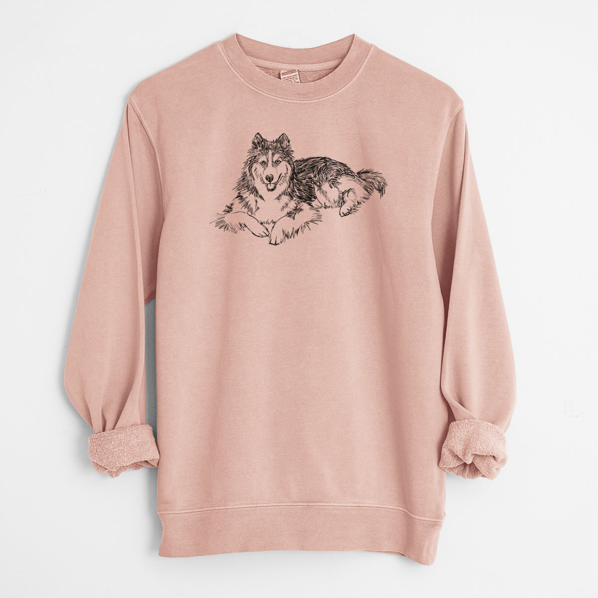 Doodled Ripley the Siberian Husky - Unisex Pigment Dyed Crew Sweatshirt