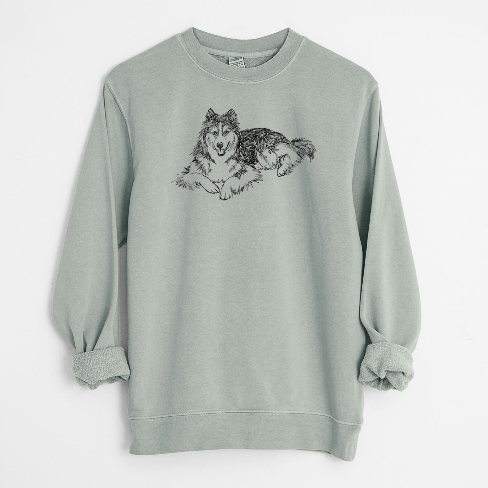 Doodled Ripley the Siberian Husky - Unisex Pigment Dyed Crew Sweatshirt