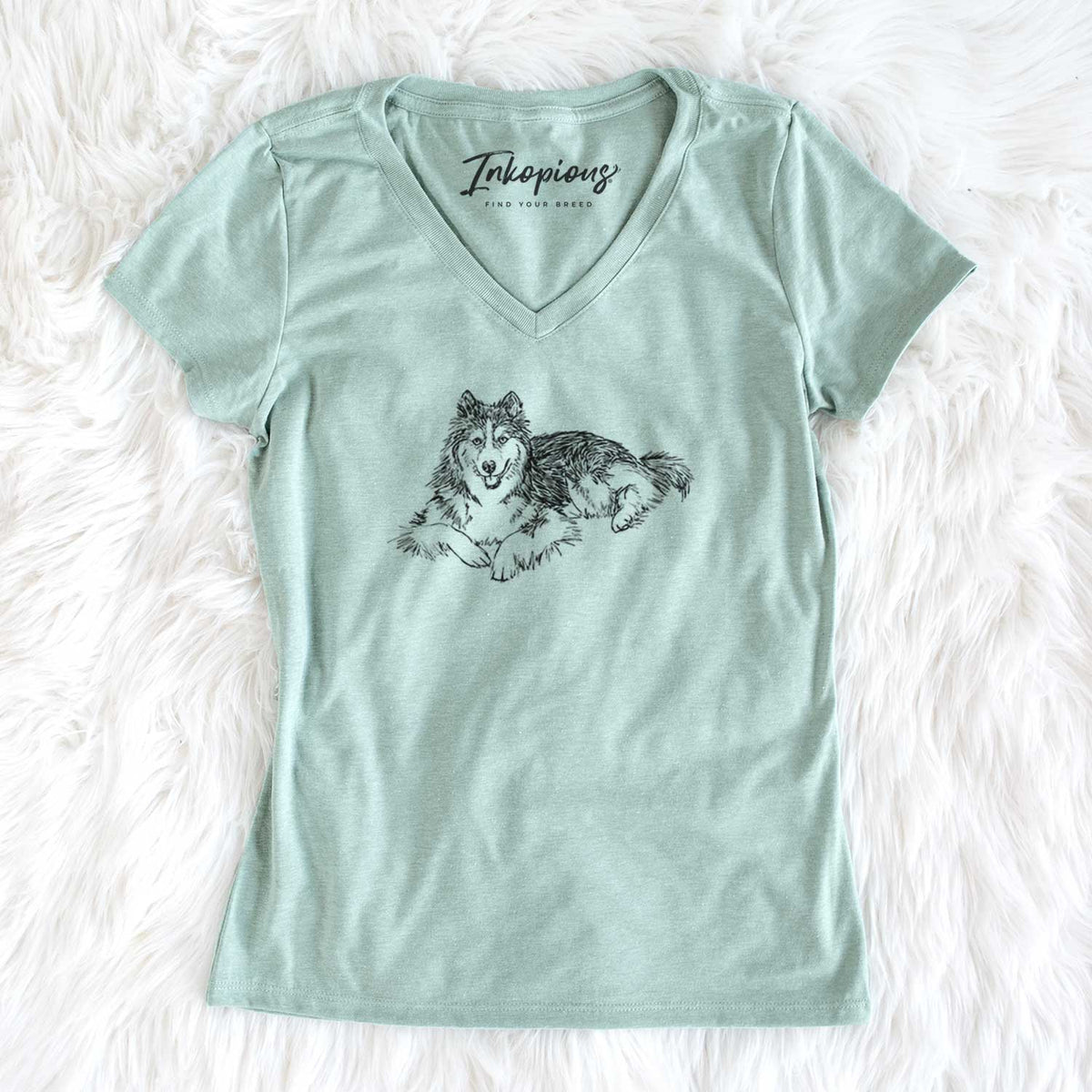 Doodled Ripley the Siberian Husky - Women's V-neck Shirt