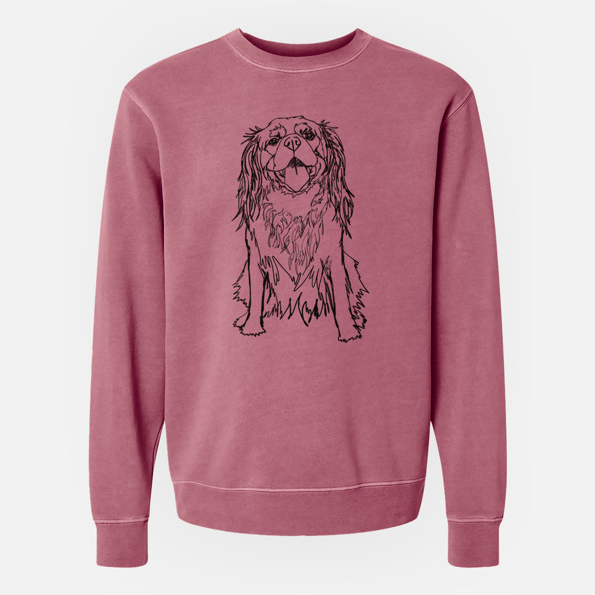 Doodled Roo the Cavalier King Charles Spaniel - Unisex Pigment Dyed Crew Sweatshirt